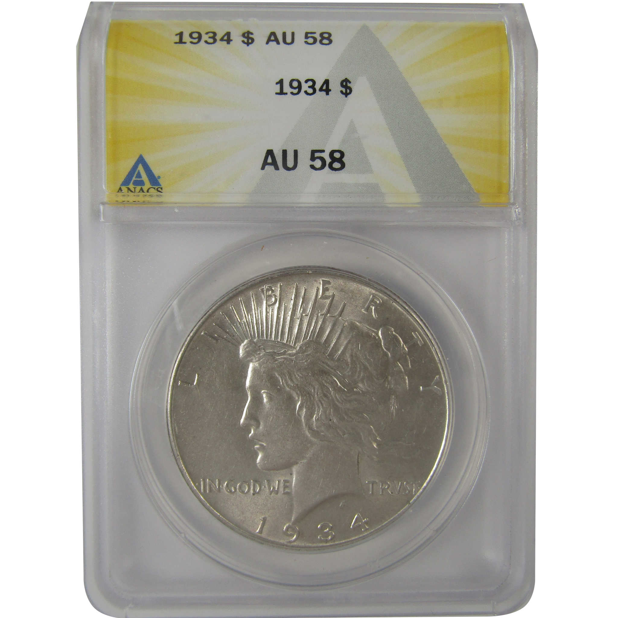 1934 Peace Dollar AU 58 ANACS Silver $1 Coin SKU:I23065
