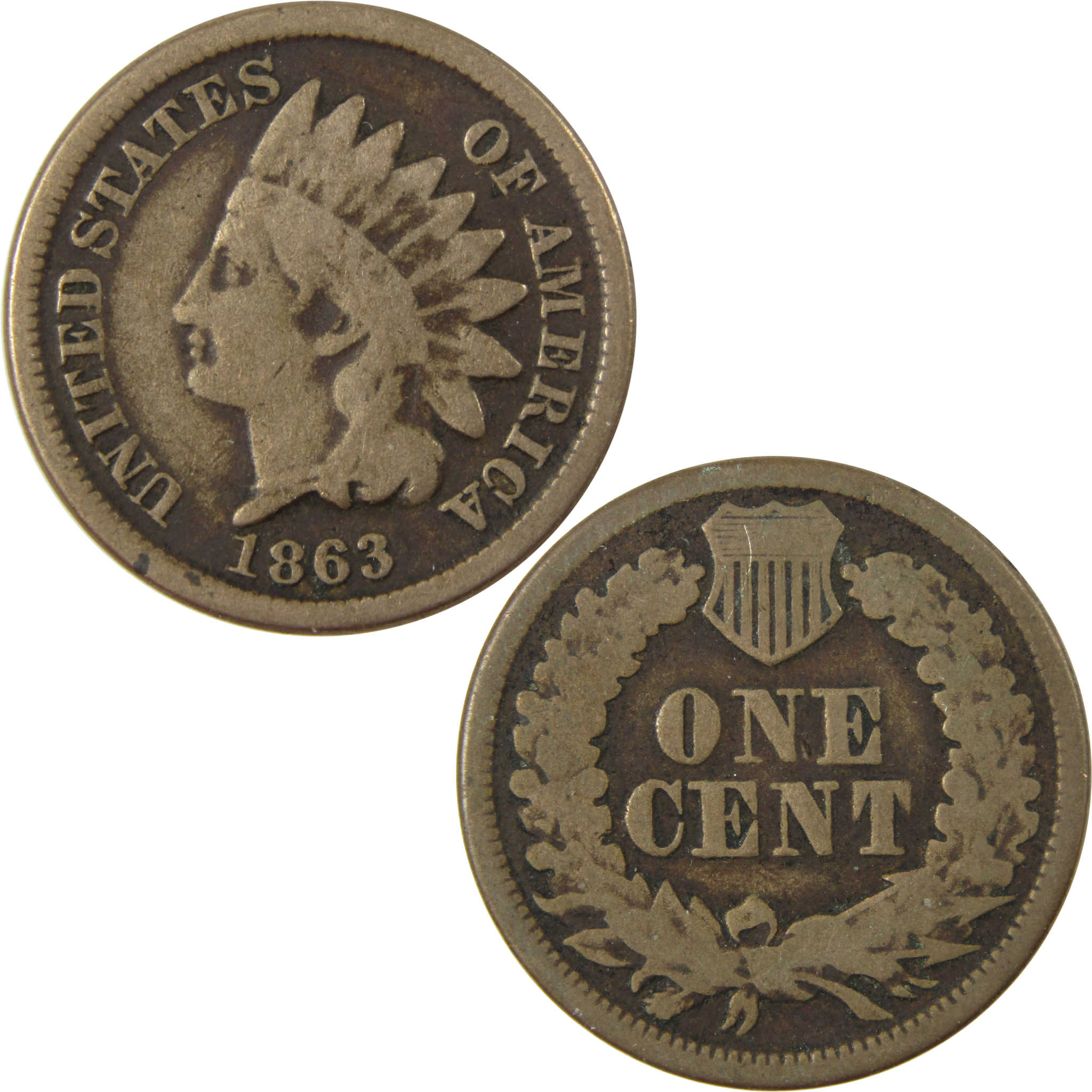 1863 Indian Head Cent G Good Details Penny 1c Coin SKU:CP1248