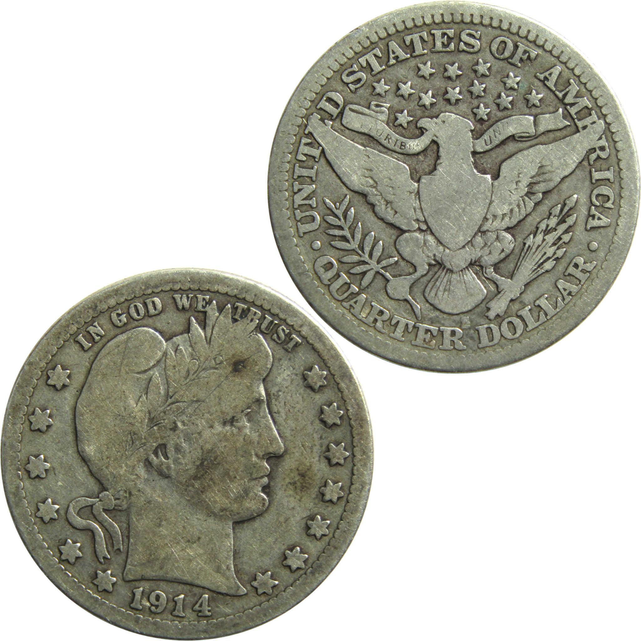 1914 S Barber Quarter VG Very Good Silver 25c Coin SKU:CPC7145