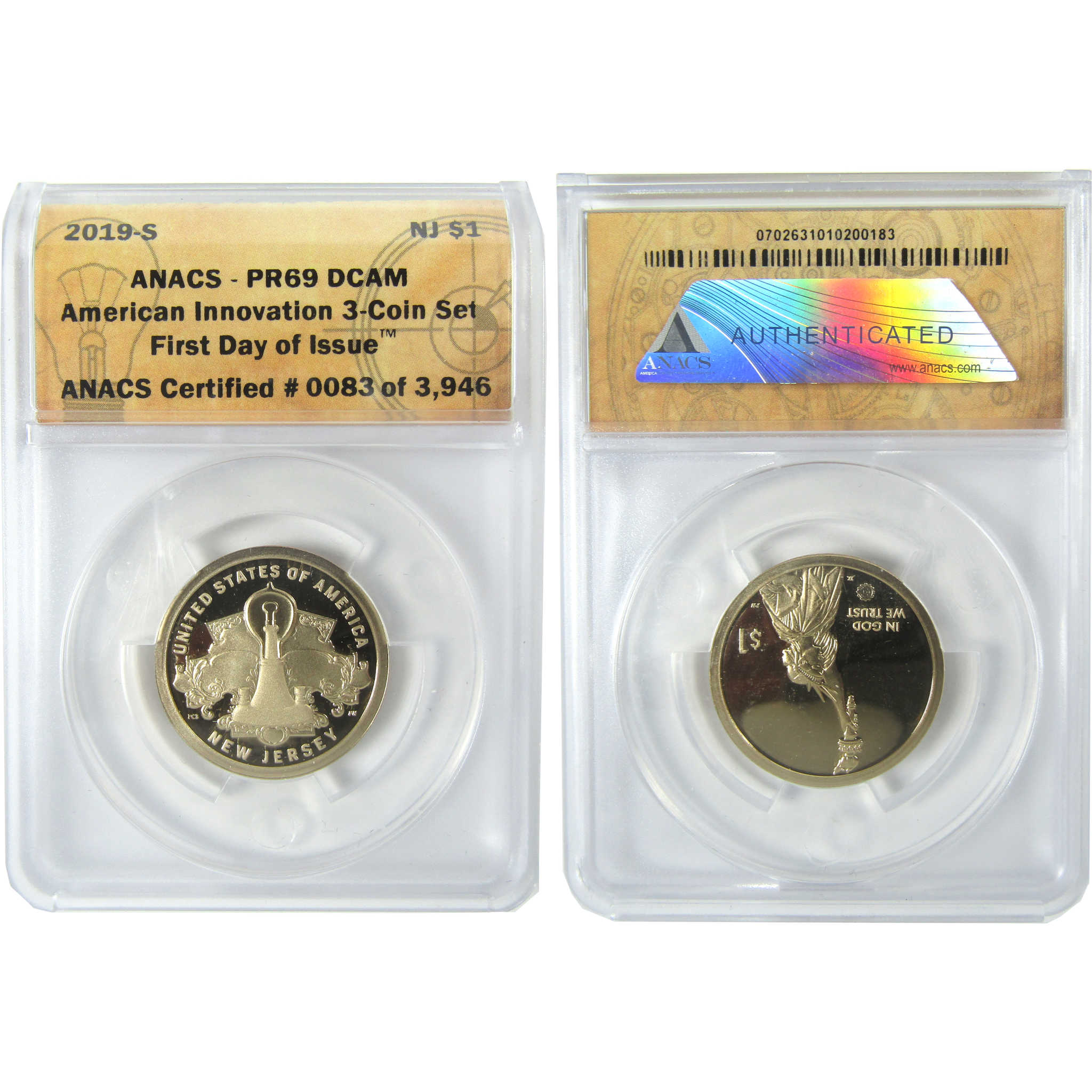 2019 PDS Light Bulb Innovation Dollar 3 Coin Set ANACS SKU:CPC9368