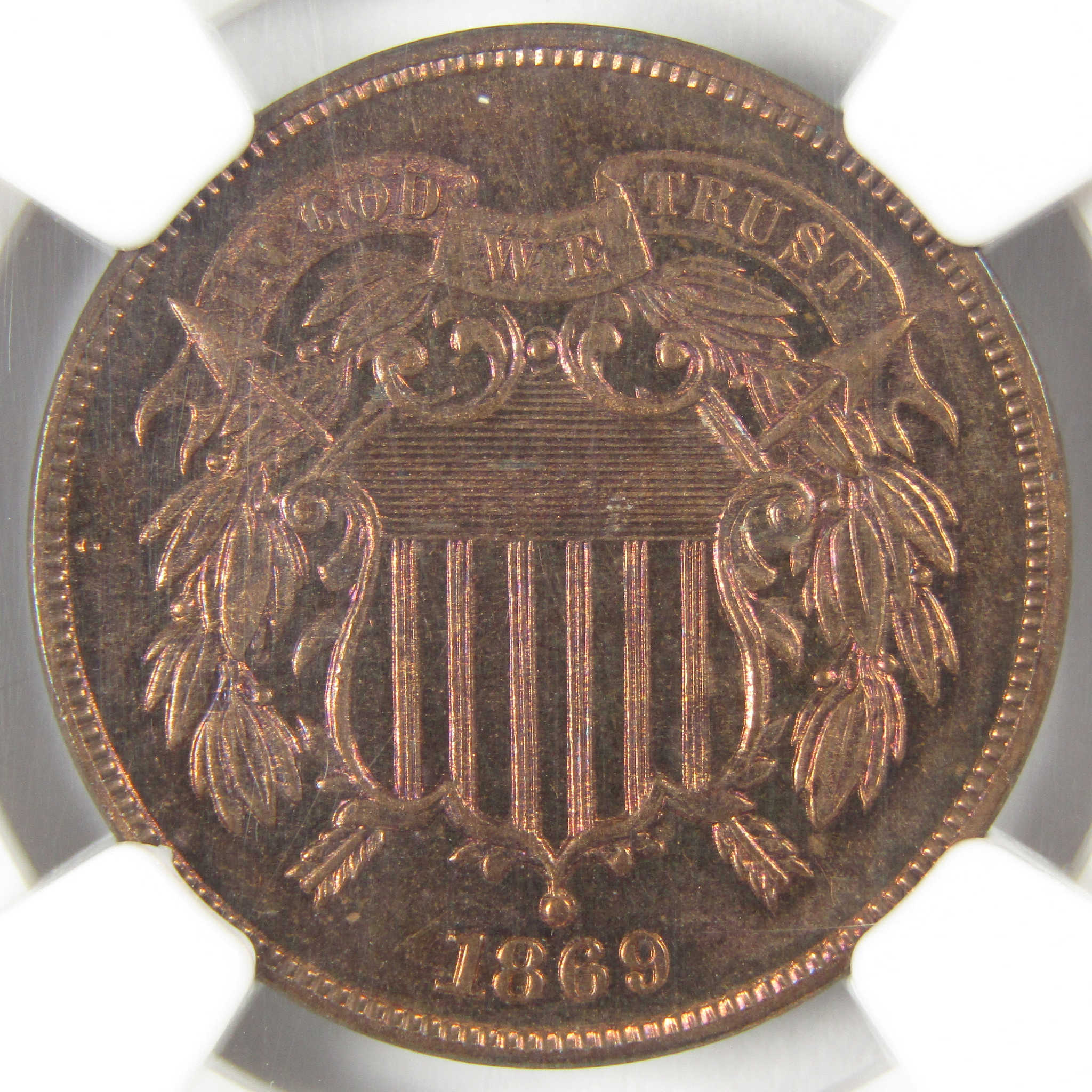 1869 Two Cent Piece PF 65 RB NGC Proof 2c Coin Collectible