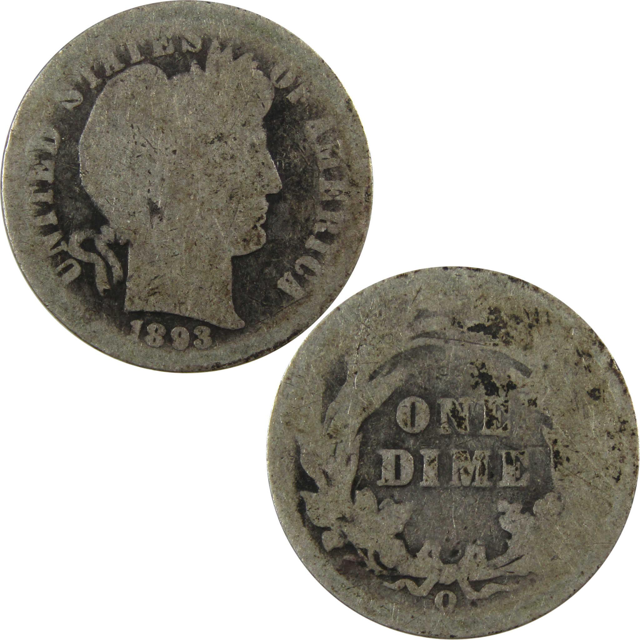 1893 O Barber Silver Dime AG About Good 10c Coin SKU:CP1339