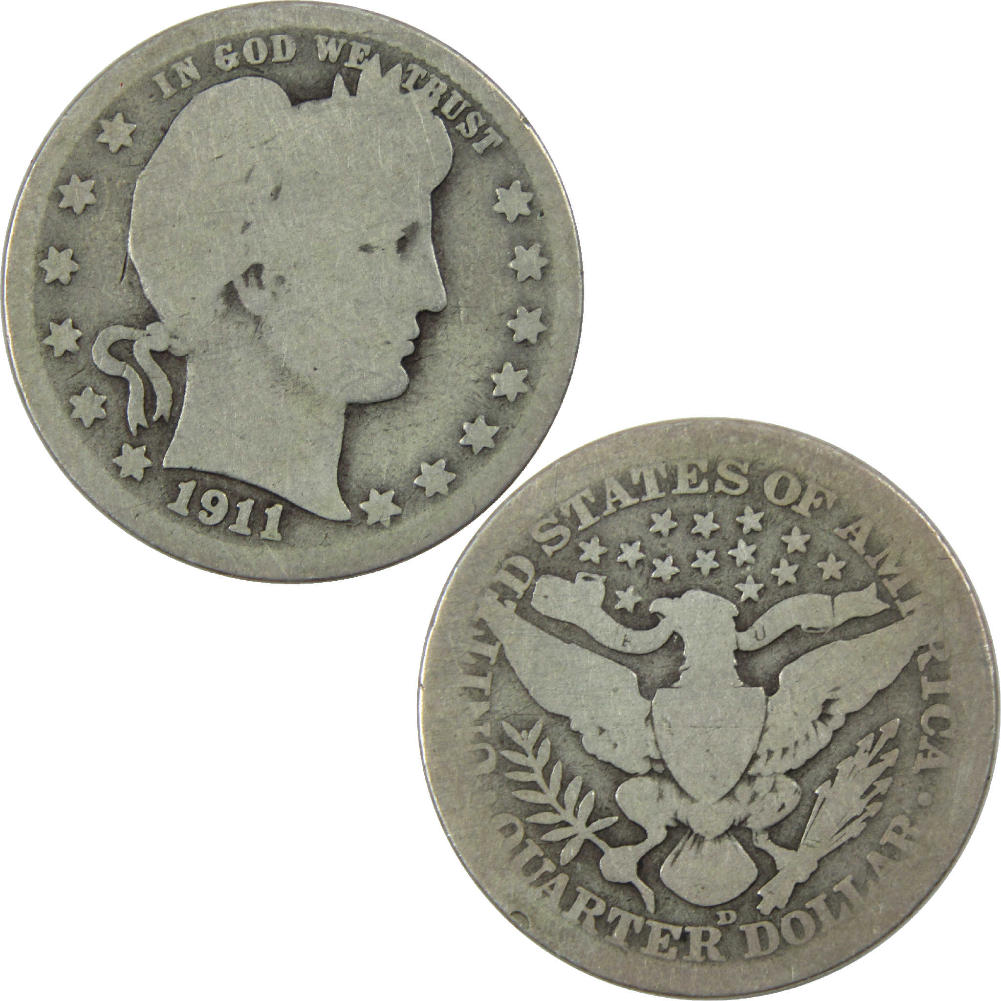1911 D Barber Quarter AG About Good Silver 25c Coin SKU:I12199