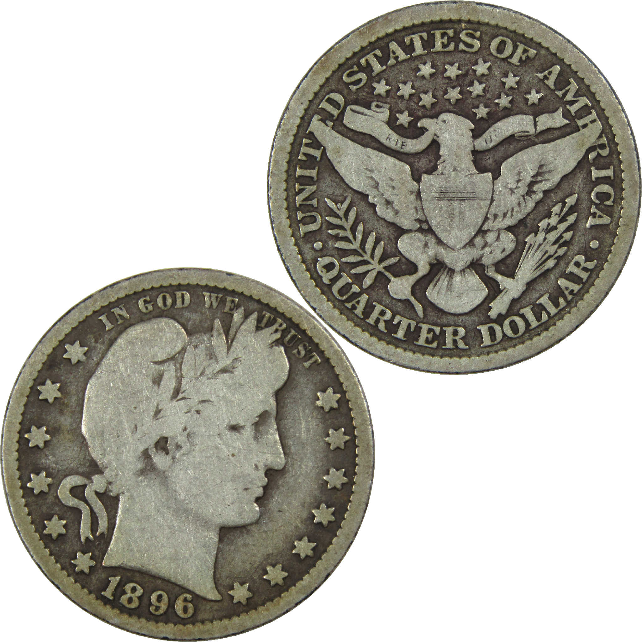 1896 Barber Quarter G Good Silver 25c Coin SKU:I12229