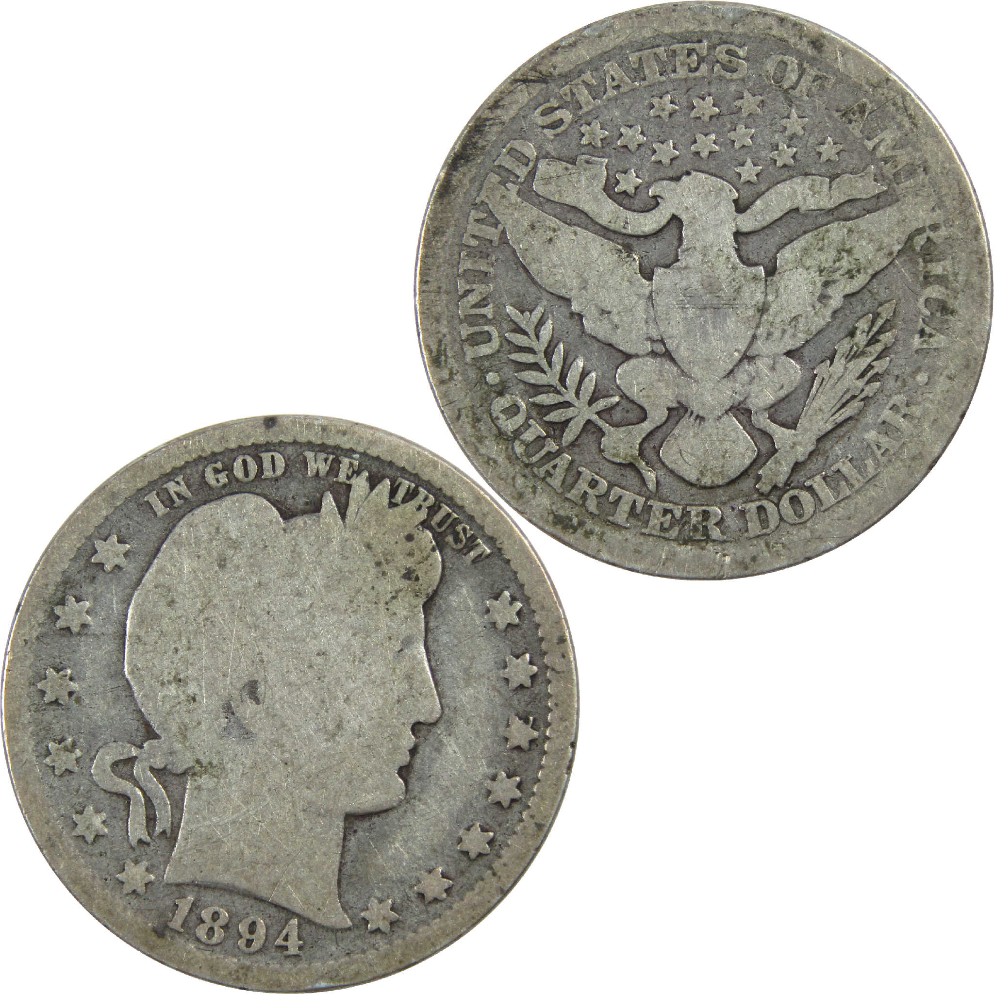 1894 Barber Quarter G Good Silver 25c Coin SKU:I13168