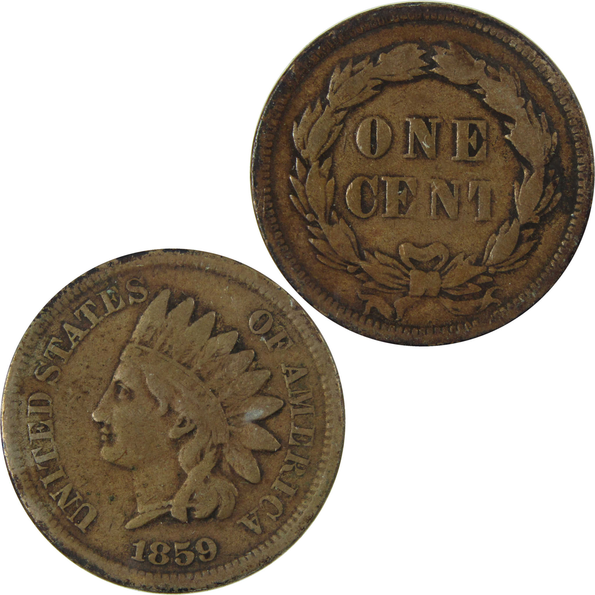 1859 Indian Head Cent F Fine Penny 1c Coin SKU:I27004