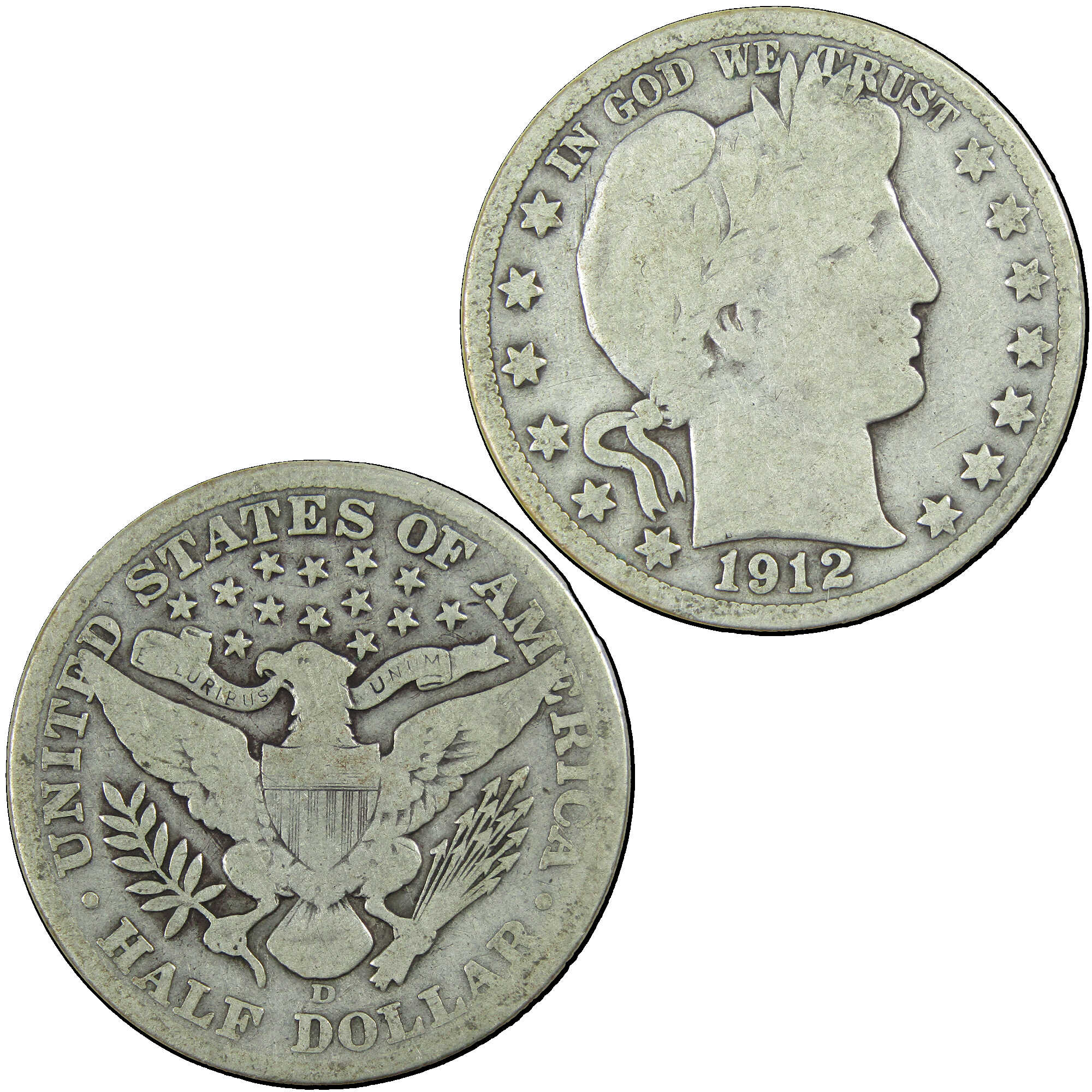 1912 D Barber Half Dollar G Good Silver 50c Coin SKU:I12742