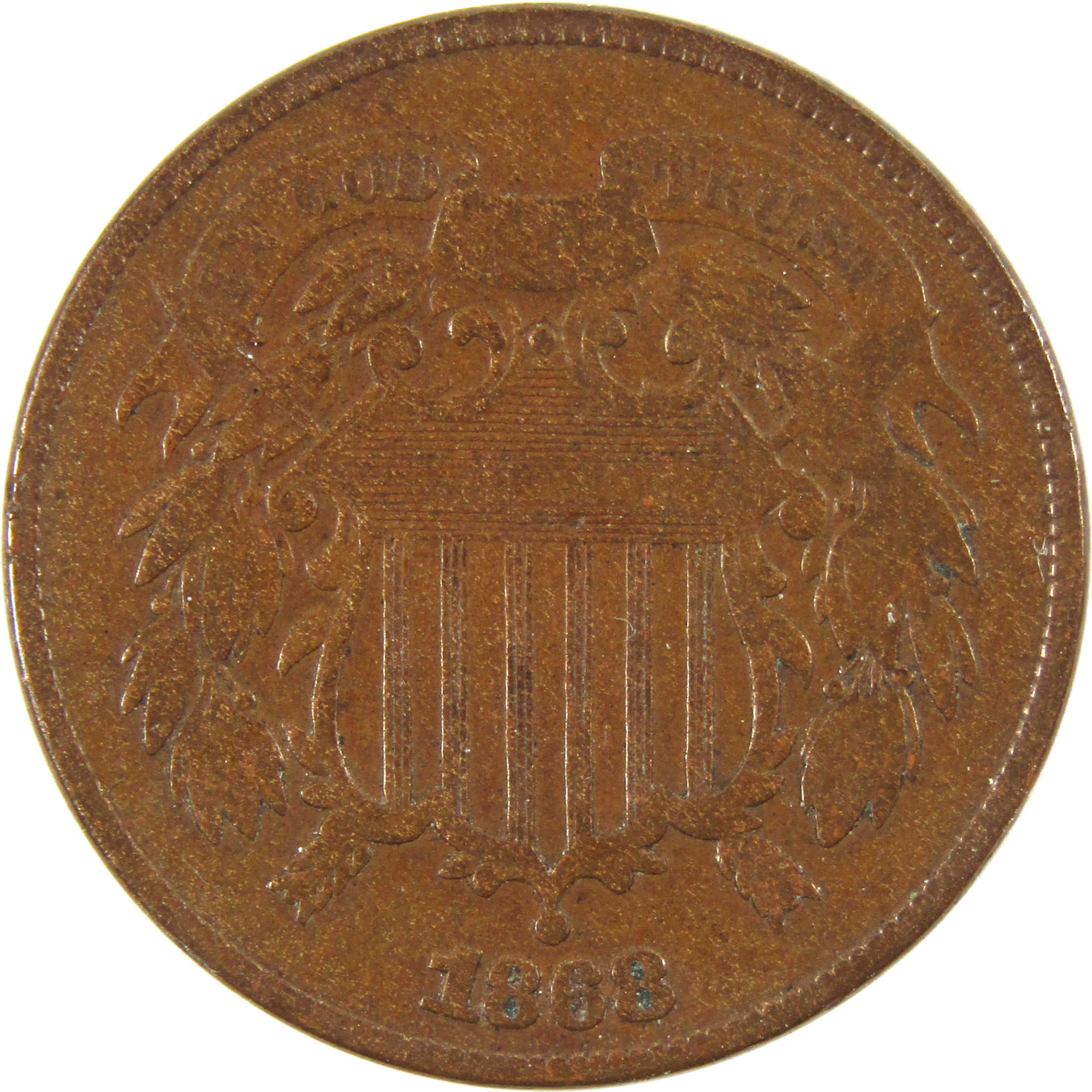1868 Two Cent Piece F Fine 2c Coin SKU:I10103
