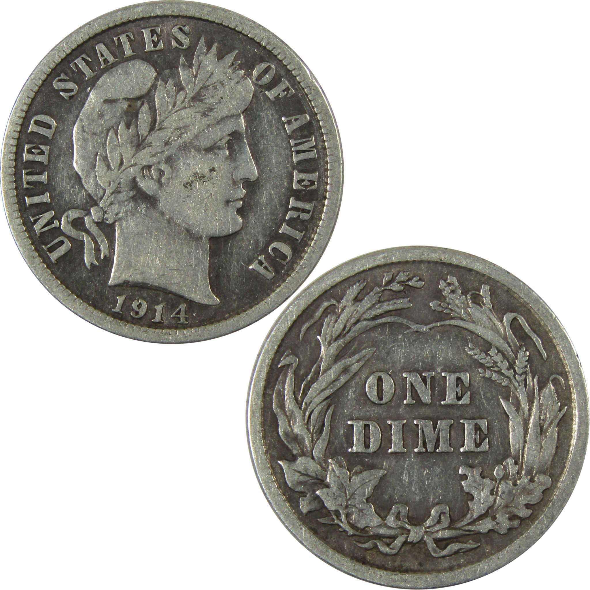1914 Barber Silver Dime F Fine Details 10c Coin Collectible SKU:CP1039