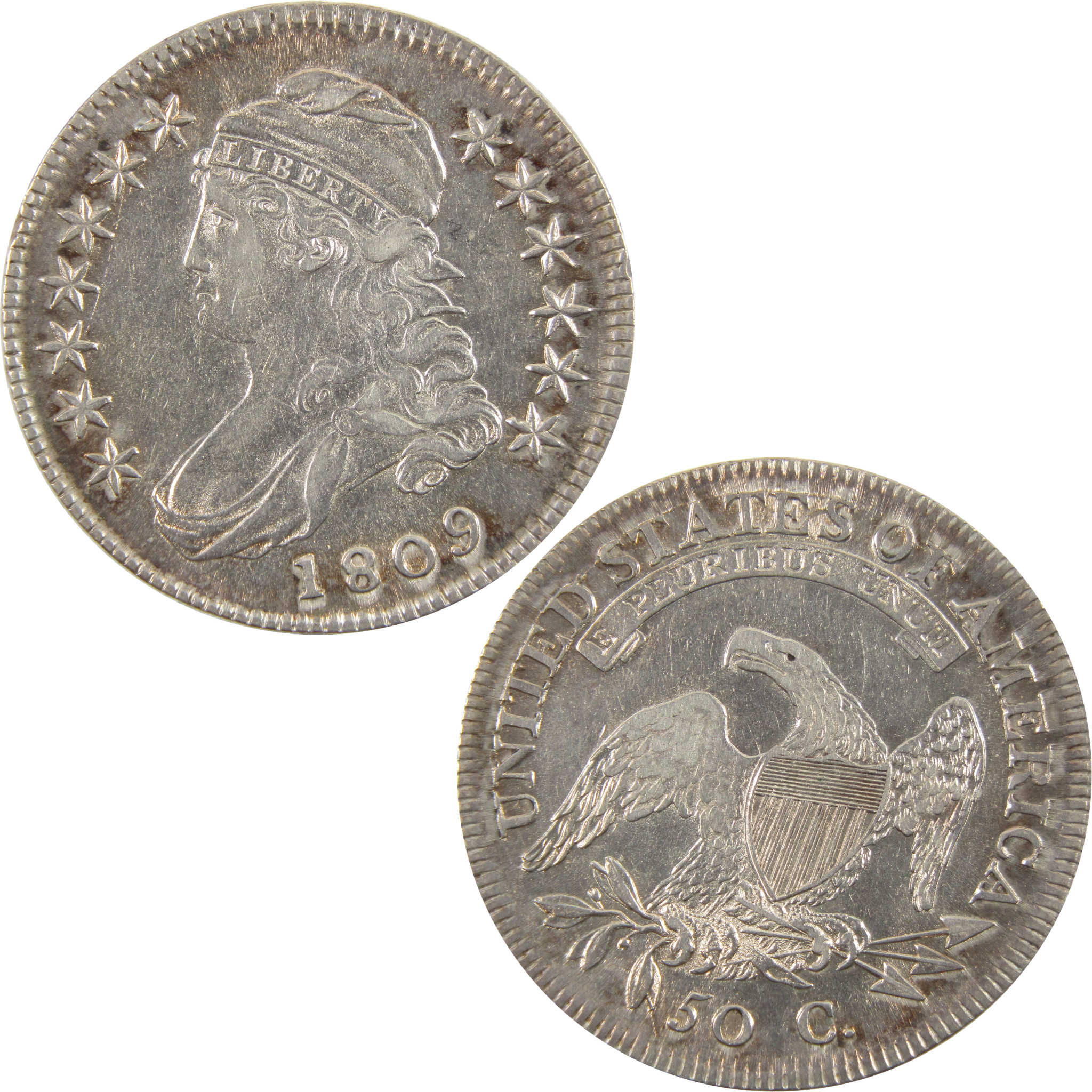 1809 Normal Edge Capped Bust 50c AU 89.24% Silver SKU:I11193