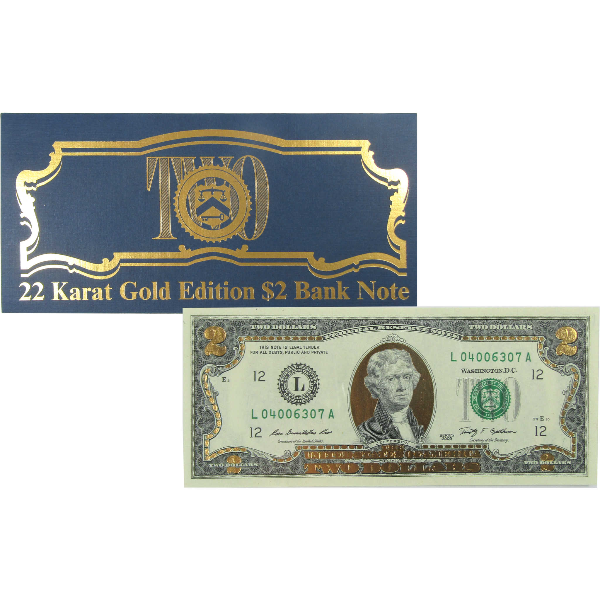 2009 $2 Federal Reserve Note 22 Karat Gold Foil Edition SKU:CPC9399