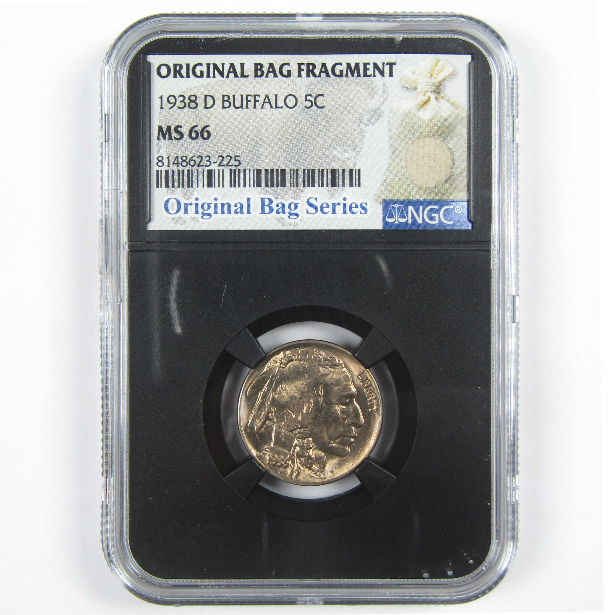 1938 D Buffalo Nickel MS 66 NGC 5c Original Bag Fragment SKU:I14595