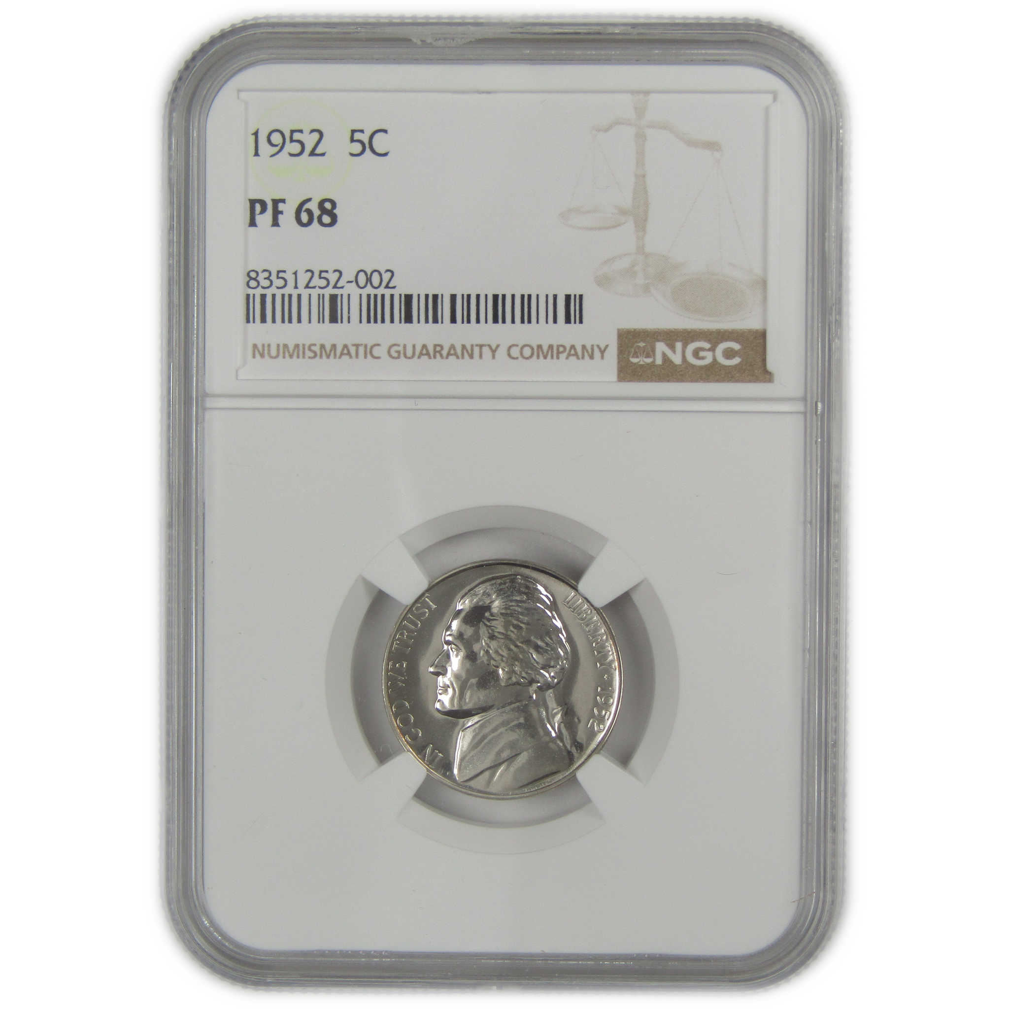 1952 Jefferson Nickel PF 68 NGC Proof 5c Coin SKU:I20627