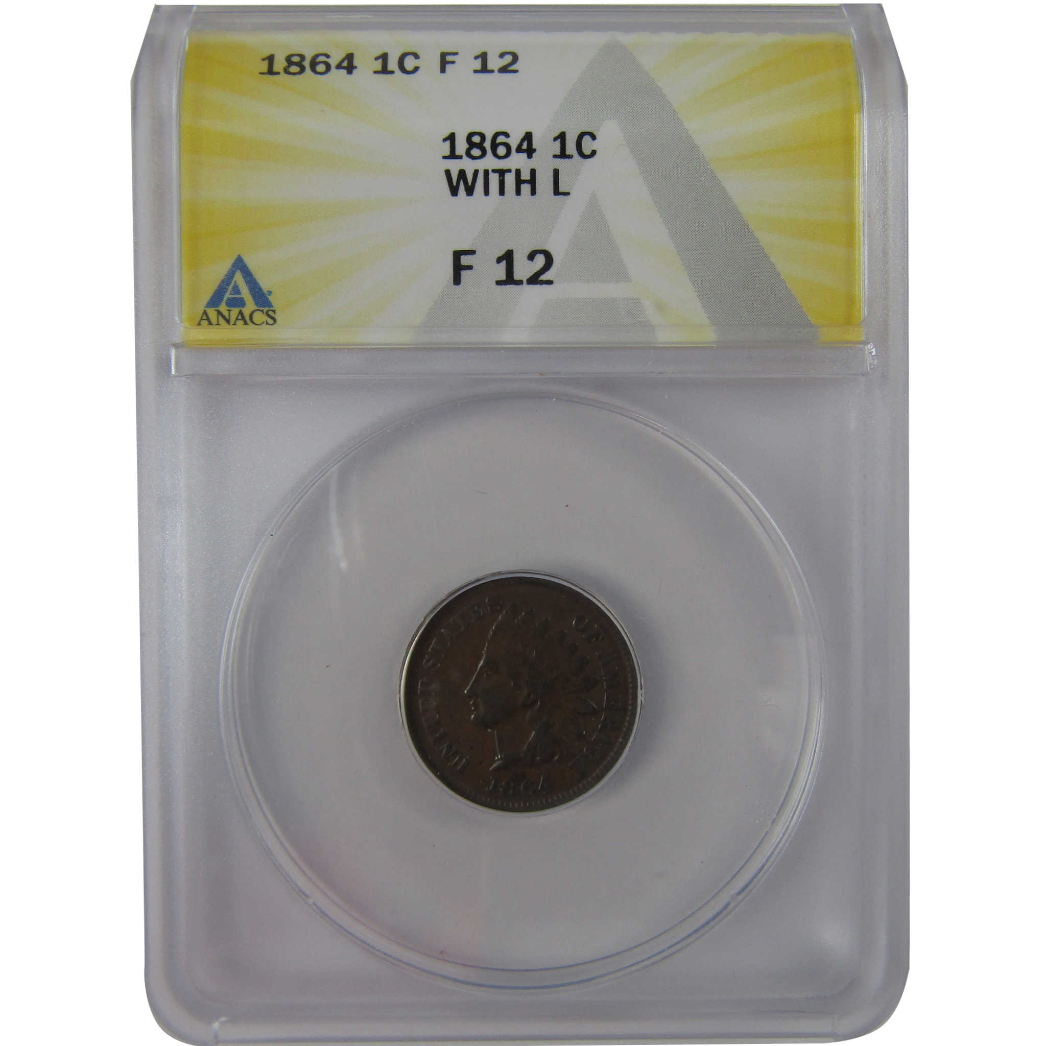 1864 L Indian Head Cent F 12 ANACS Bronze Penny 1c Coin SKU:CPC1179