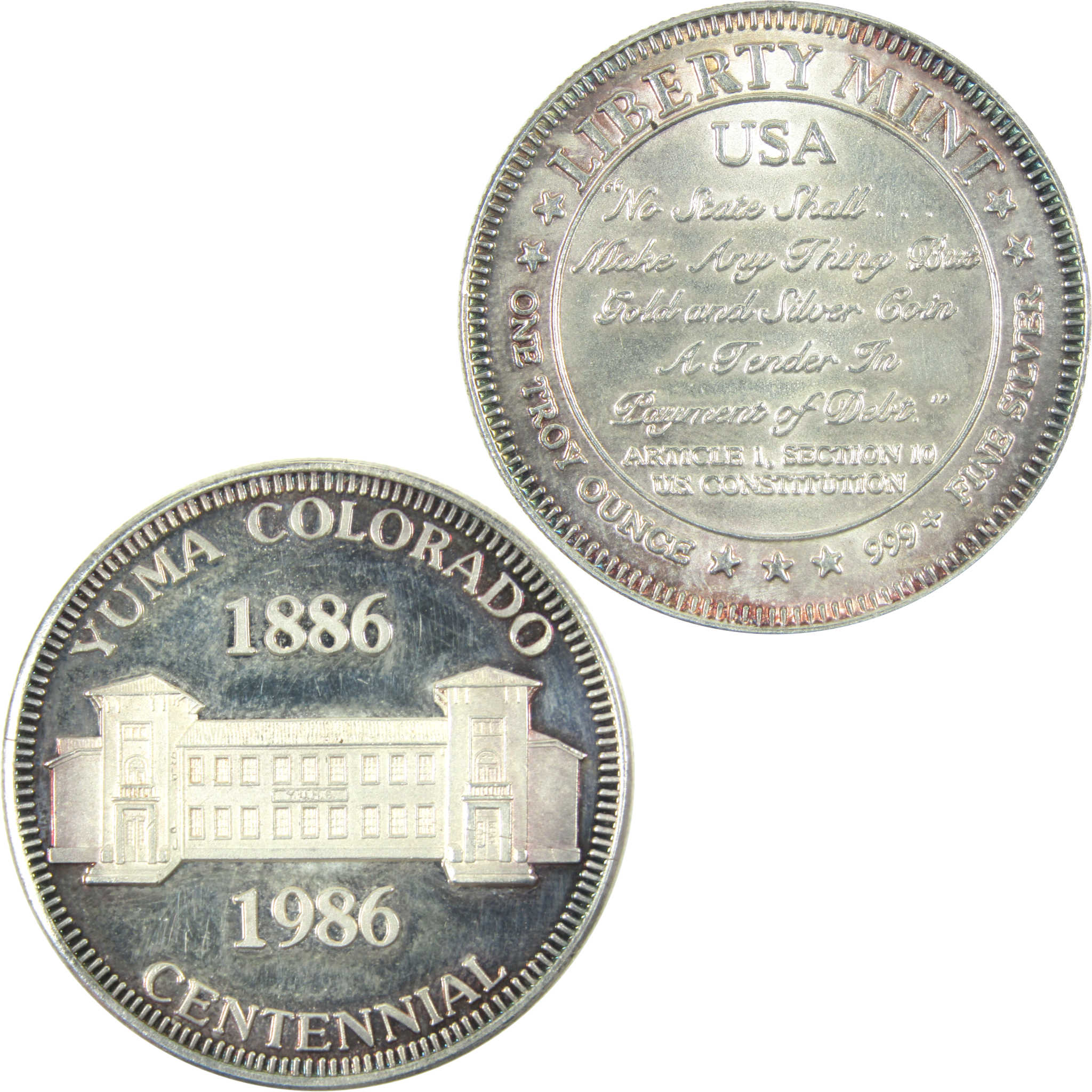 1886-1986 Yuma Colorado Centennial 1 oz .999 Silver Round SKU:CPC7500