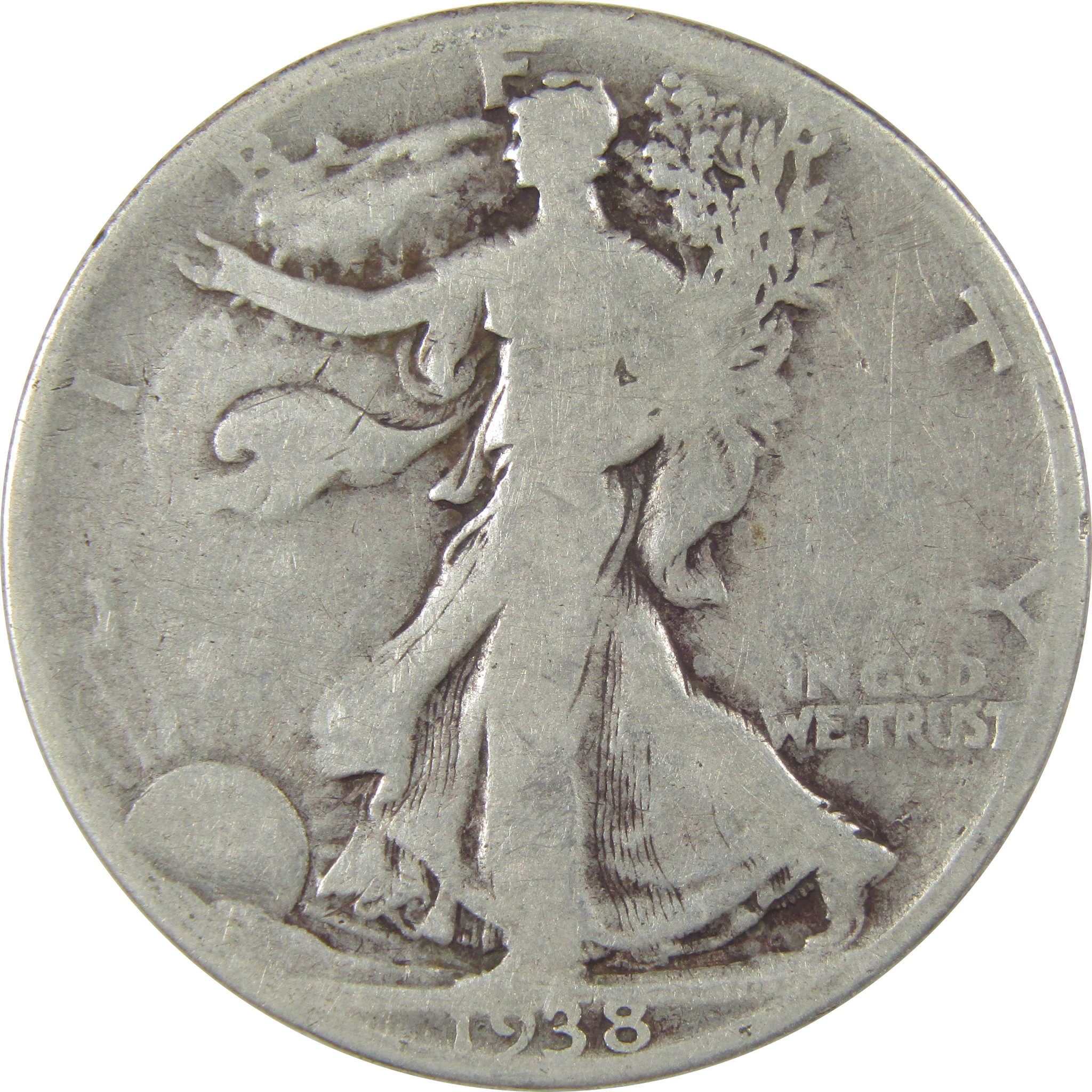 1938 D Liberty Walking Silver Half Dollar G Good 50c Coin SKU:I24112