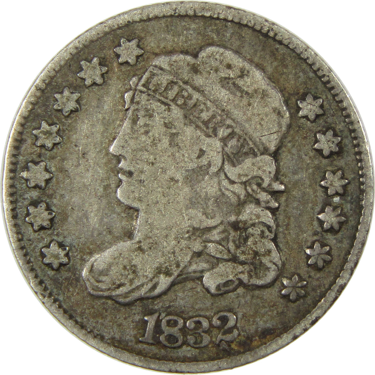 1832 Capped Bust Silver Half Dime F Fine 5c Coin Collectible