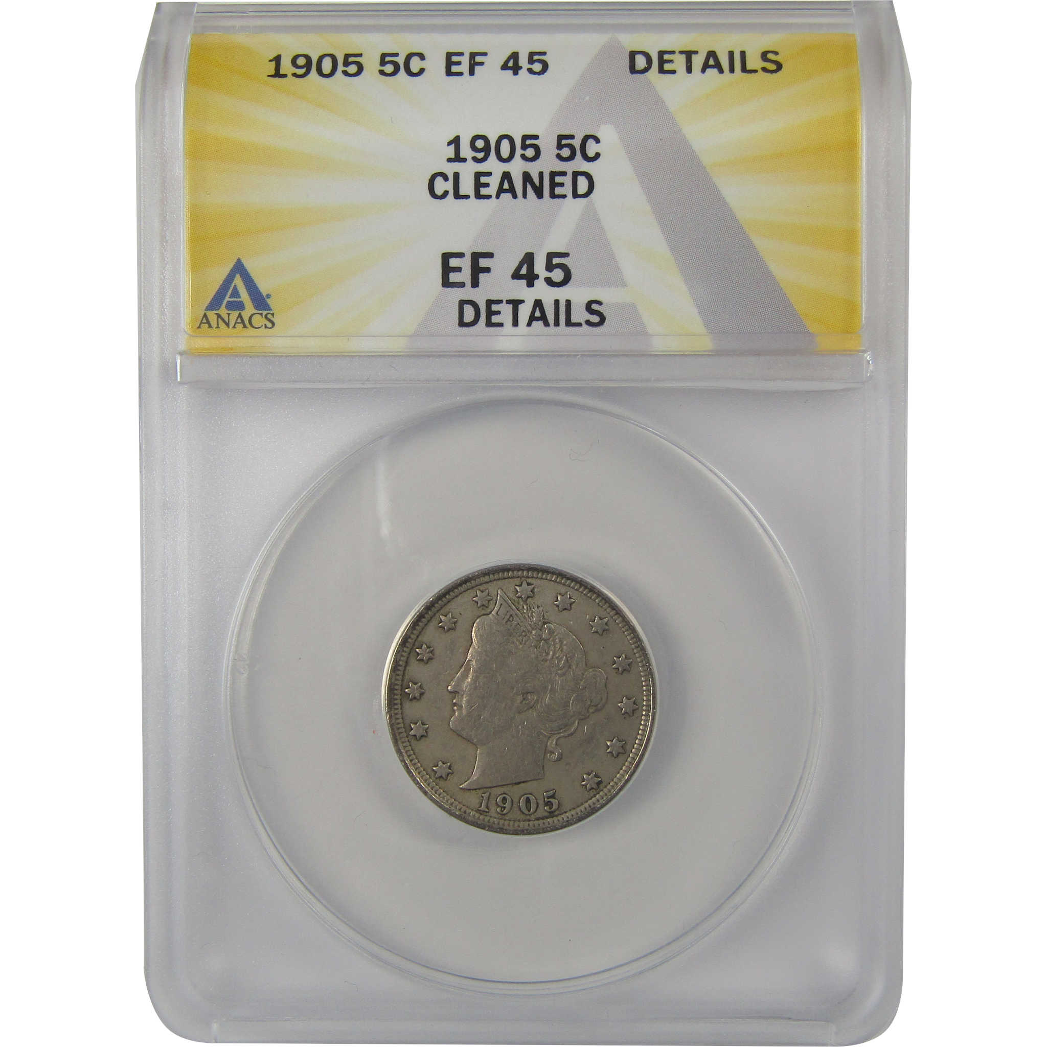1905 Liberty Head V Nickel EF 45 Details ANACS 5c Coin SKU:I22309