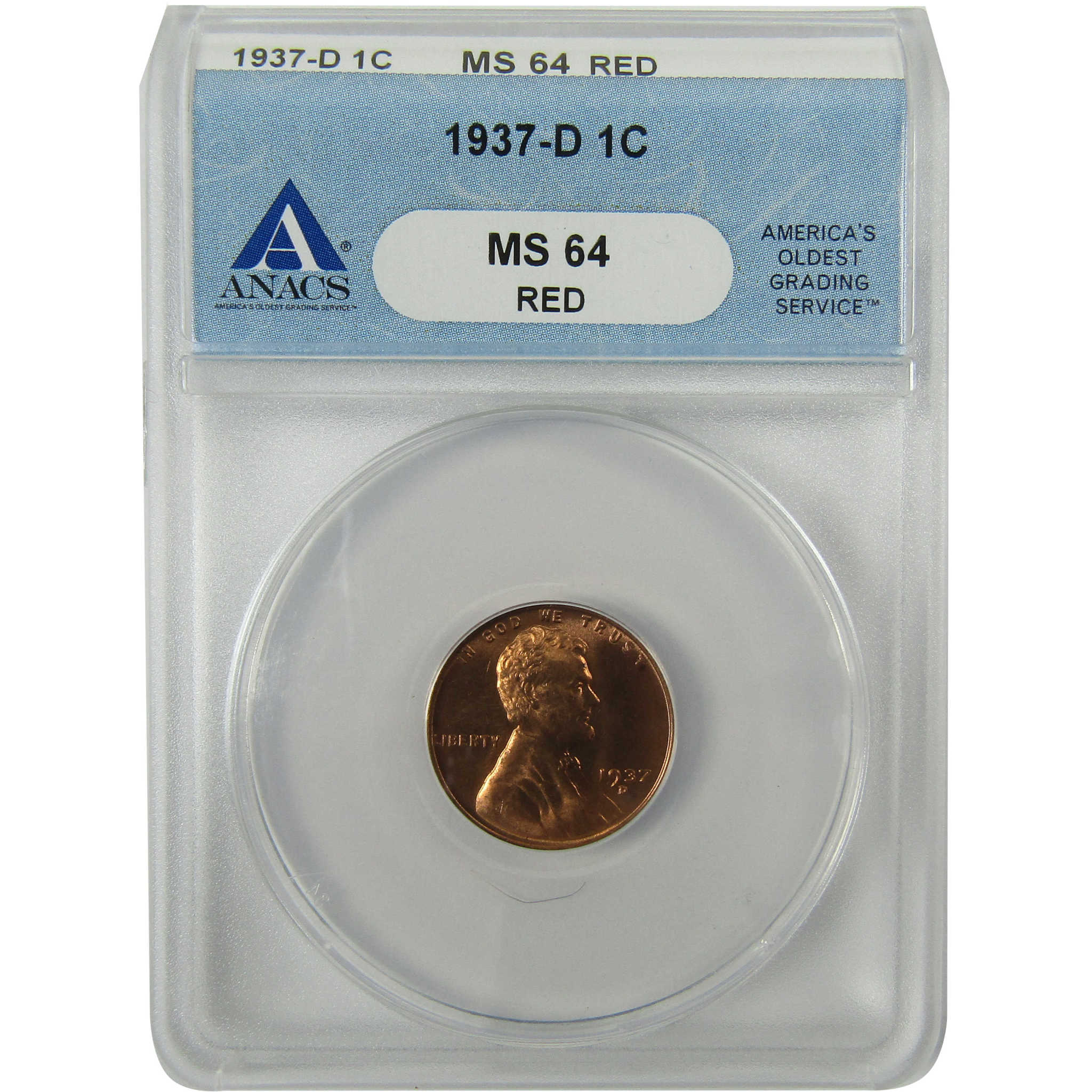 1937 D Lincoln Wheat Cent MS 64 RD ANACS Penny 1c Coin SKU:I28432
