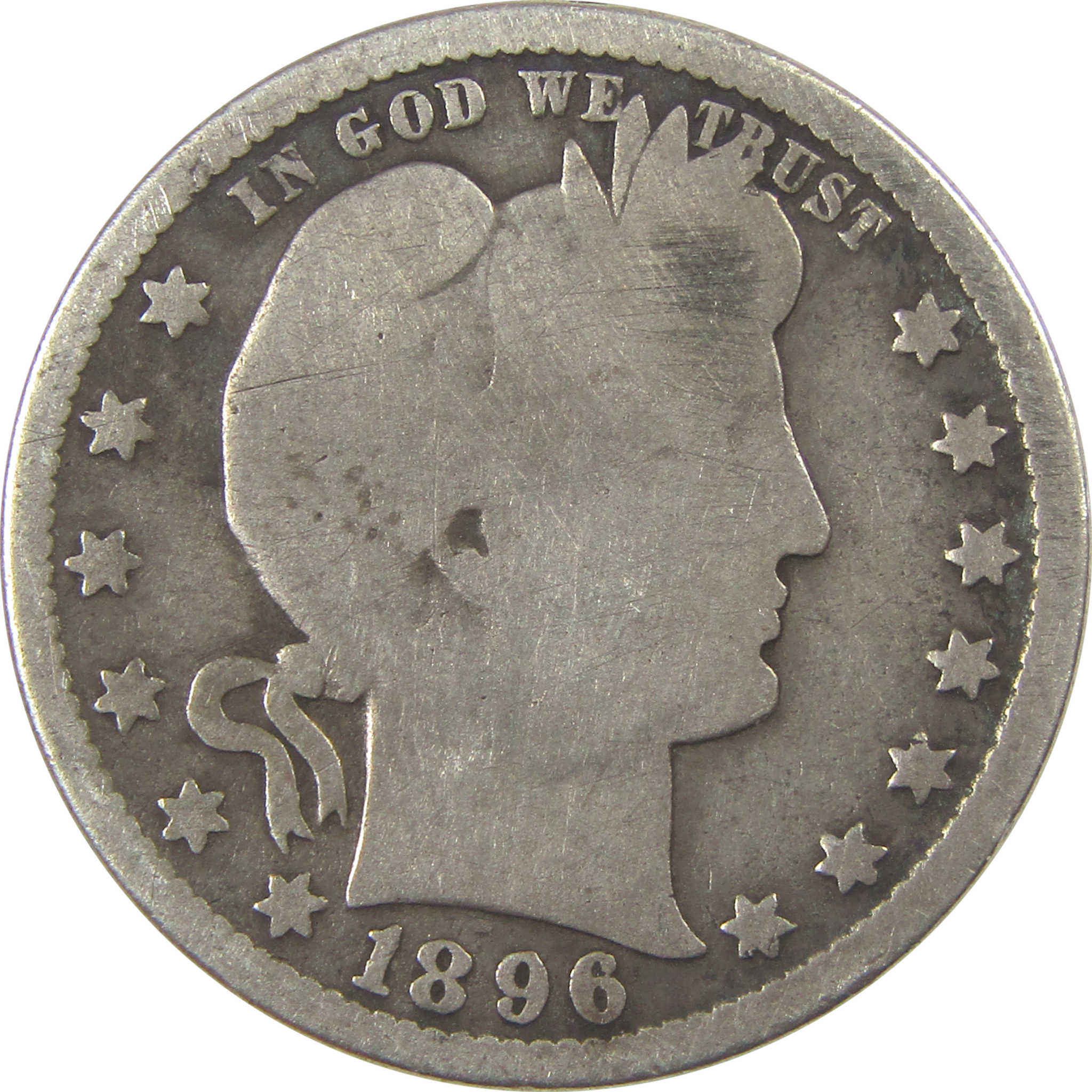 1896 O Barber Quarter VG Very Good Details Silver 25c Coin SKU:I21855