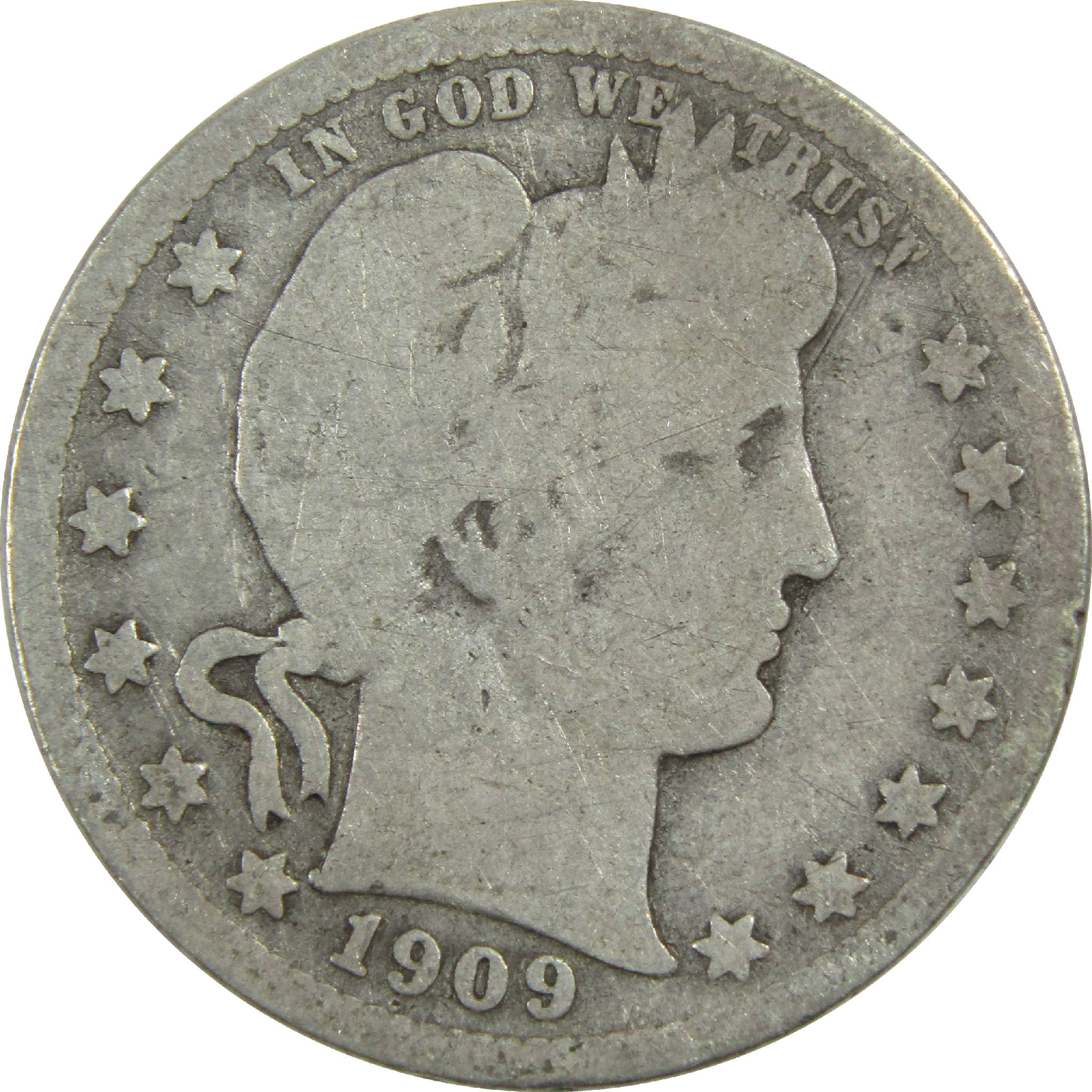 1909 D Barber Quarter G Good Silver 25c Coin SKU:I13182