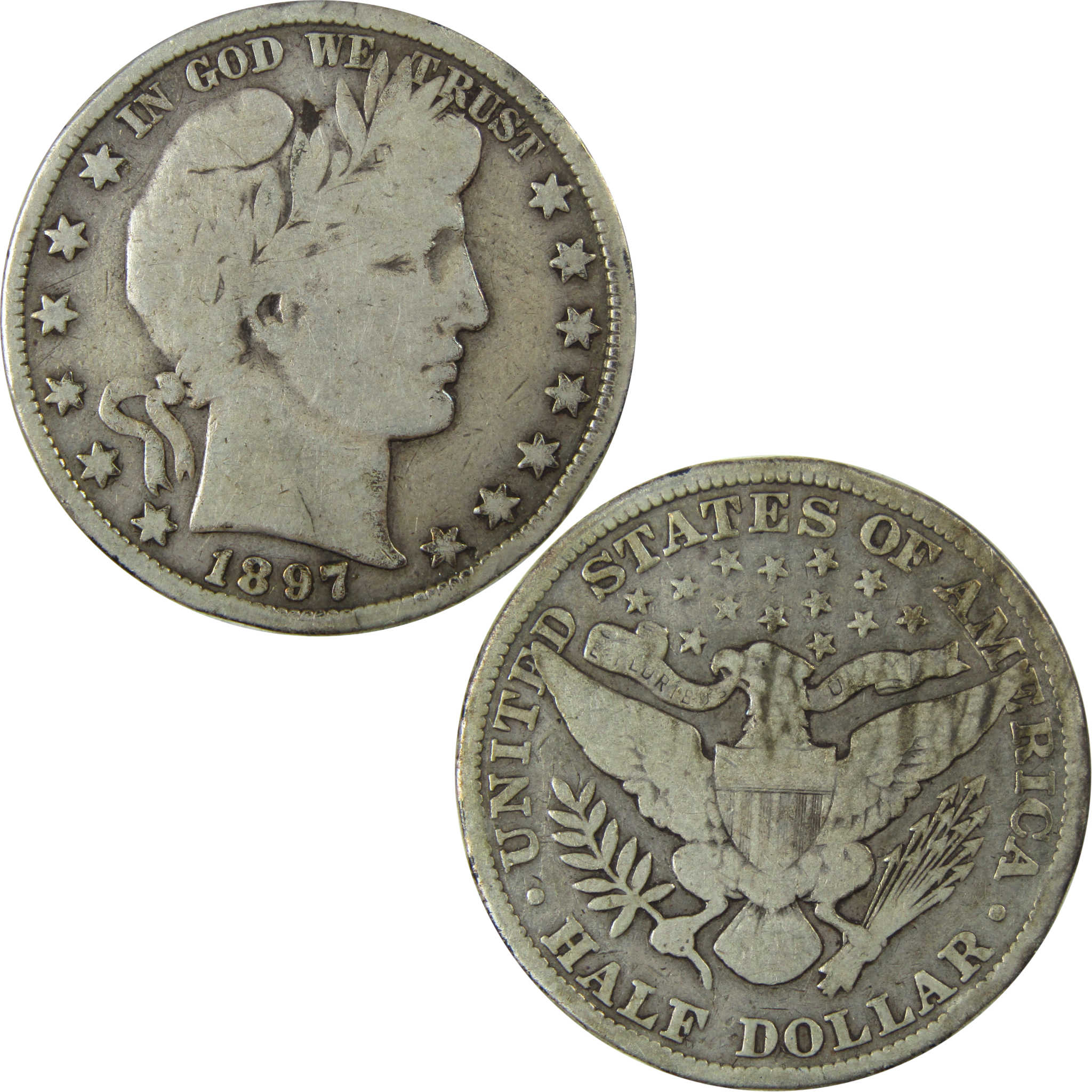 1897 Barber Silver Half Dollar VG Very Good 50c Coin SKU:I25964