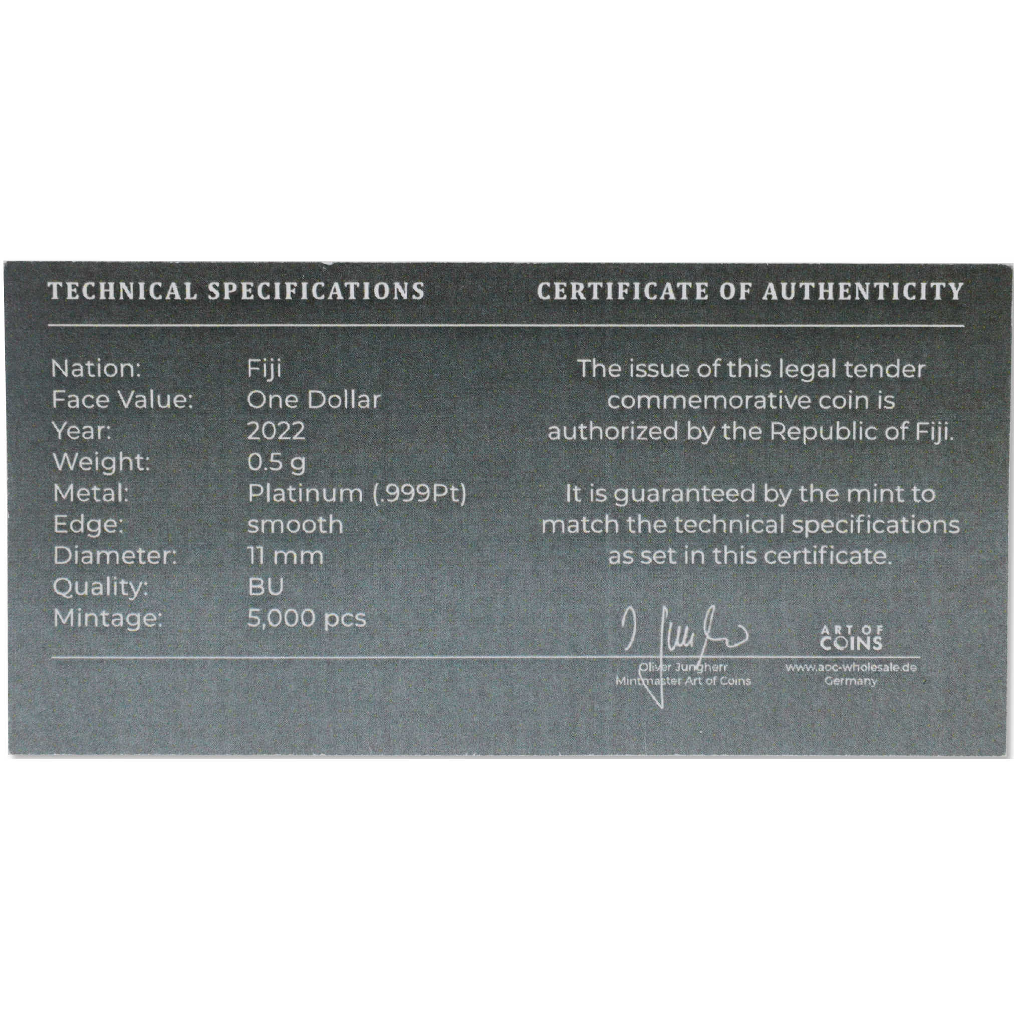 Queen Elizabeth II Platinum Jubilee of Coronation 2022 $1 Coin COA