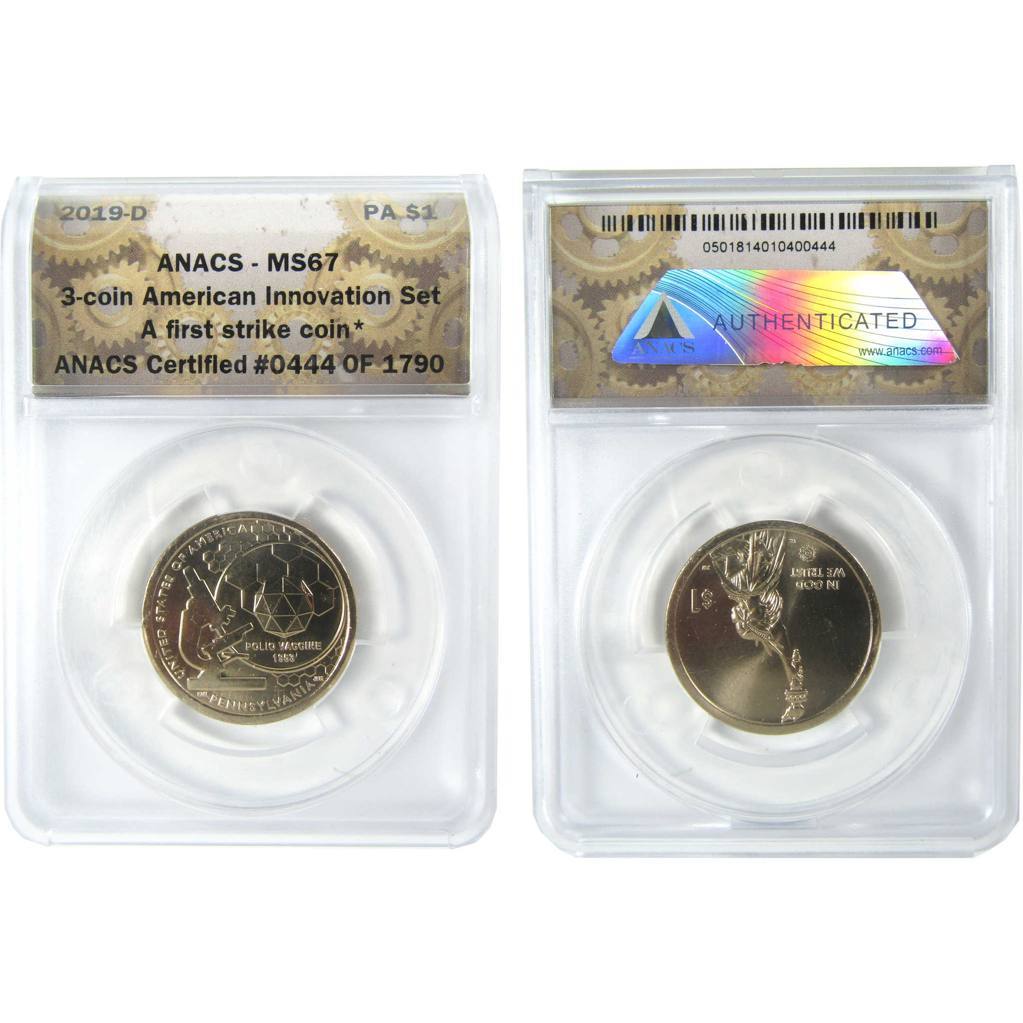 2019 PDS Polio Vaccine Innovation Dollar 3 Coin Set ANACS SKU:CPC9369