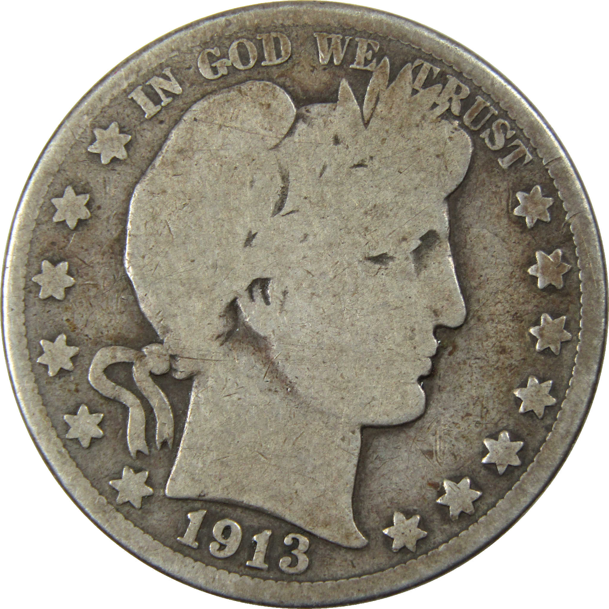 1913 Barber Half Dollar G Good Silver 50c Coin SKU:I12197