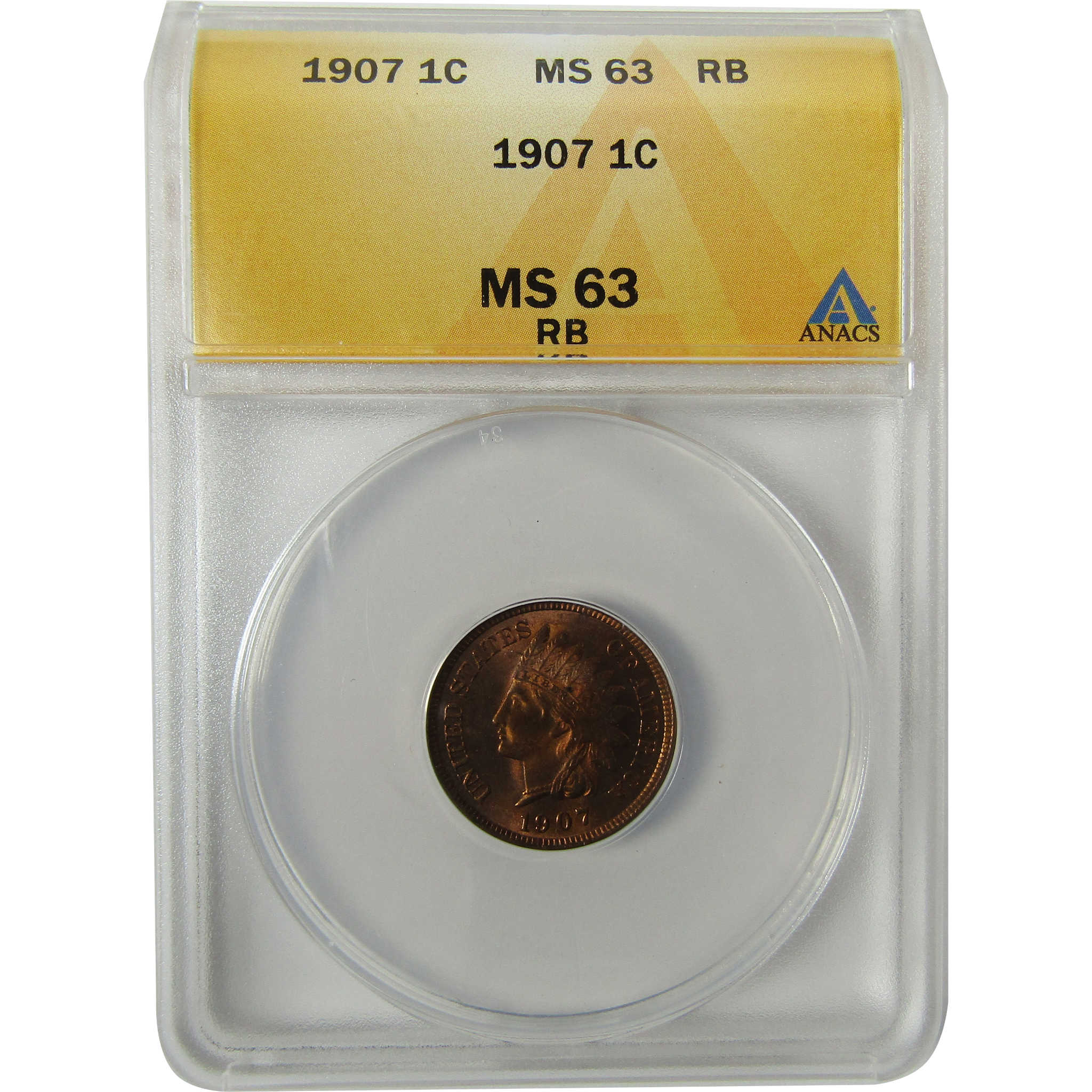 1907 Indian Head Cent MS 63 RB ANACS Uncirculated Penny SKU:I28396