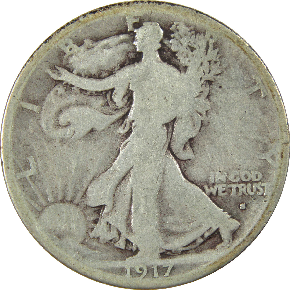 1917 S Obverse Liberty Walking Silver Half Dollar G Good SKU:I28622