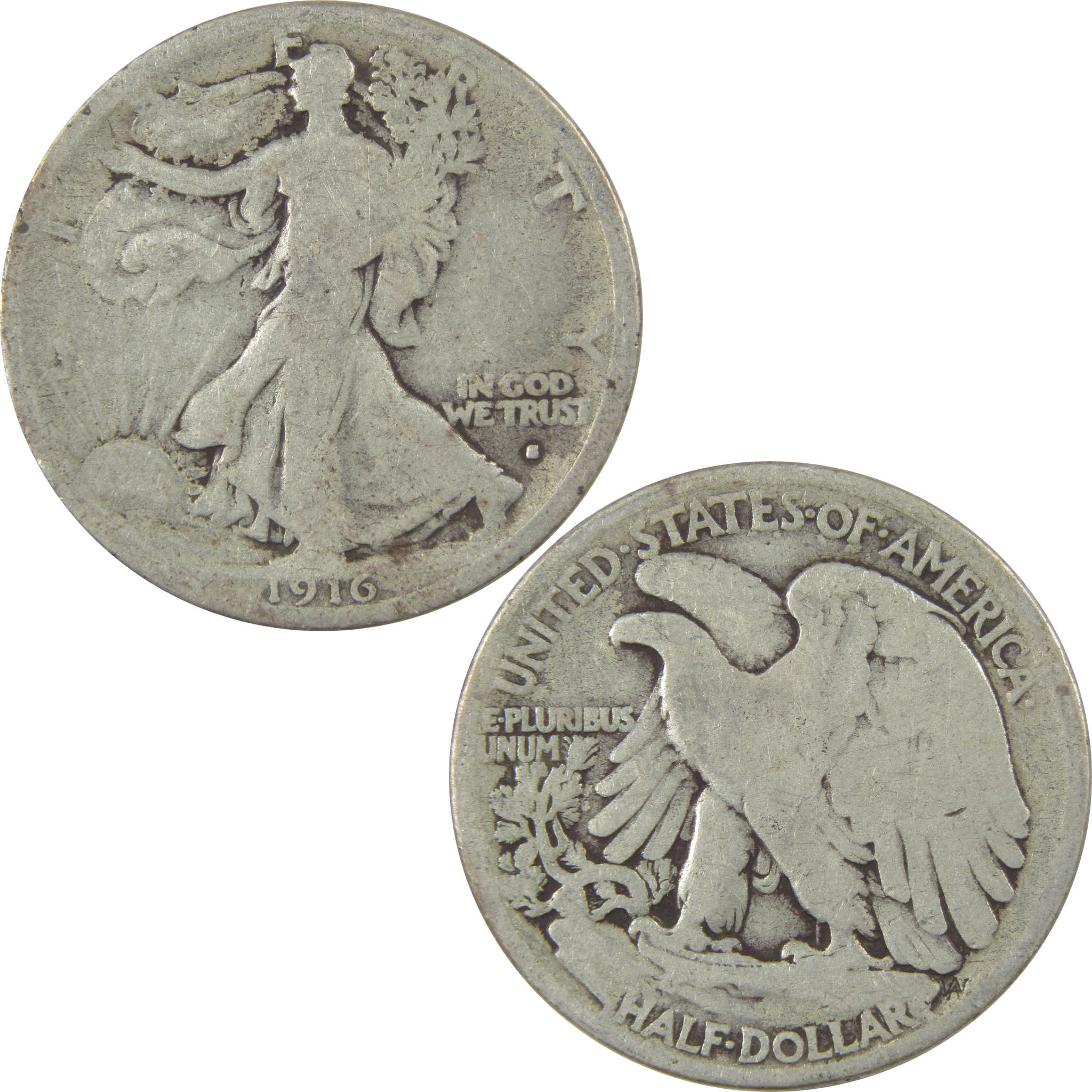 1916 S Liberty Walking Silver Half Dollar G Good 50c Coin SKU:I24103