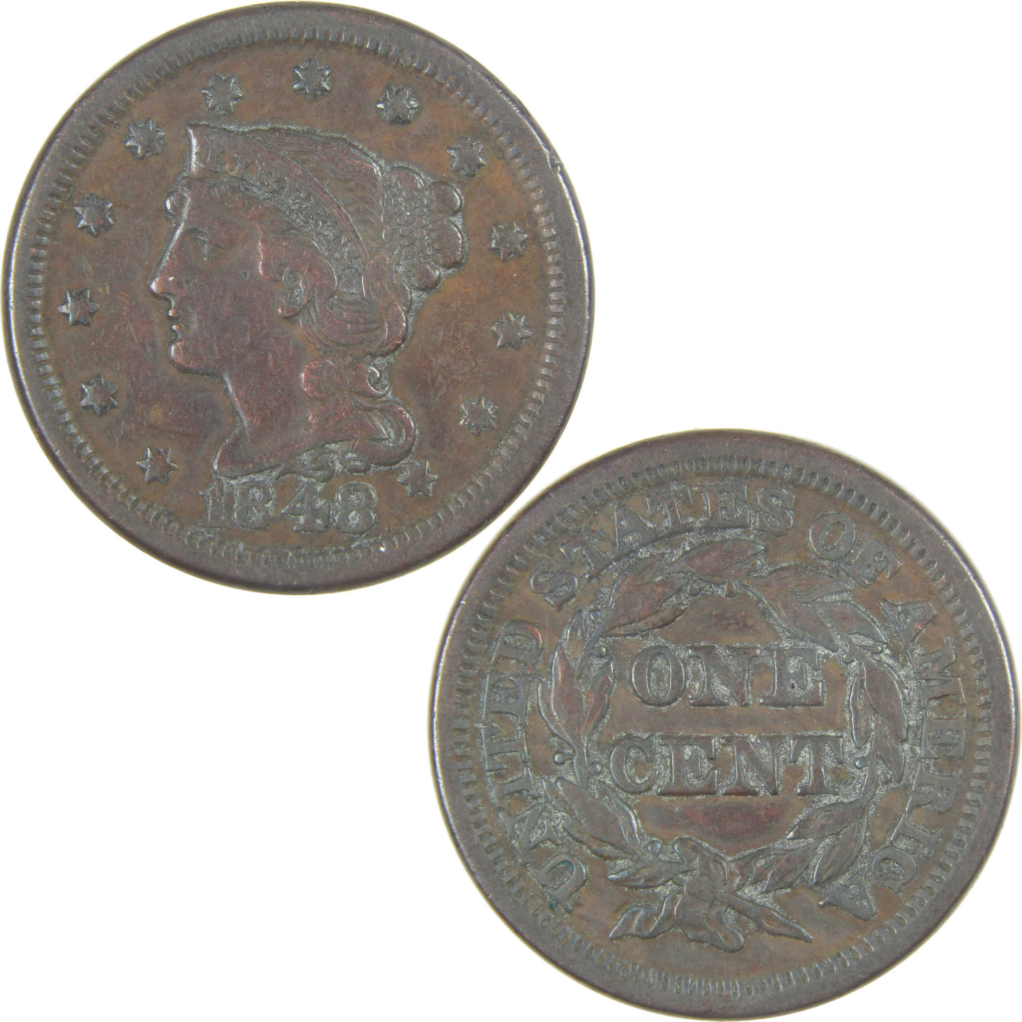 1848 Braided Hair Large Cent VF Very Fine Copper Penny 1c SKU:I16806