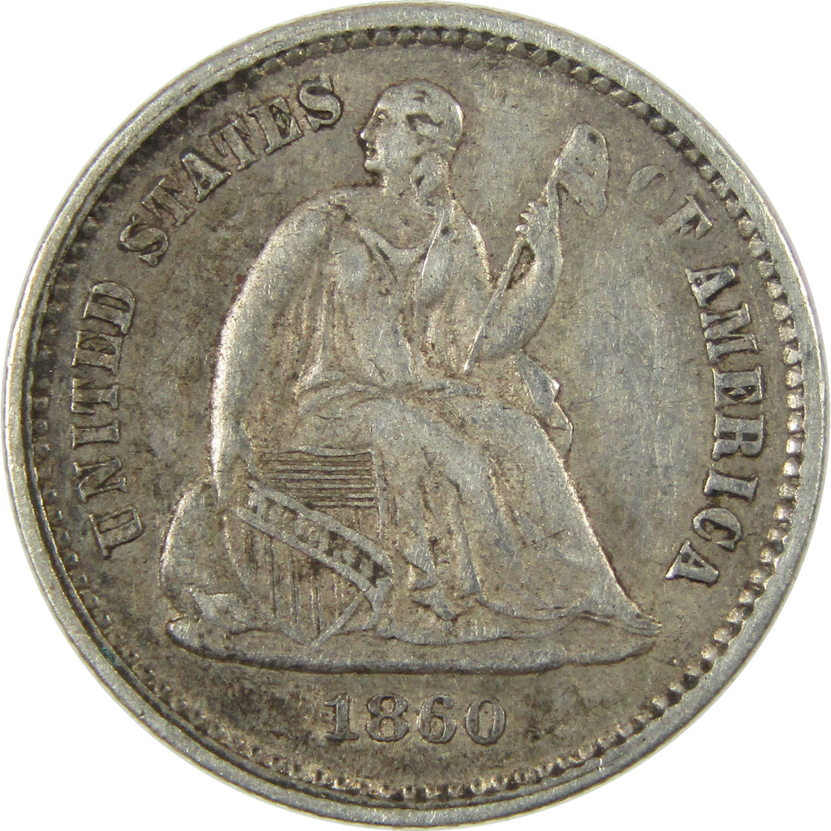 1860 Seated Liberty Silver Half Dime XF EF Extremely Fine 5c Coin
