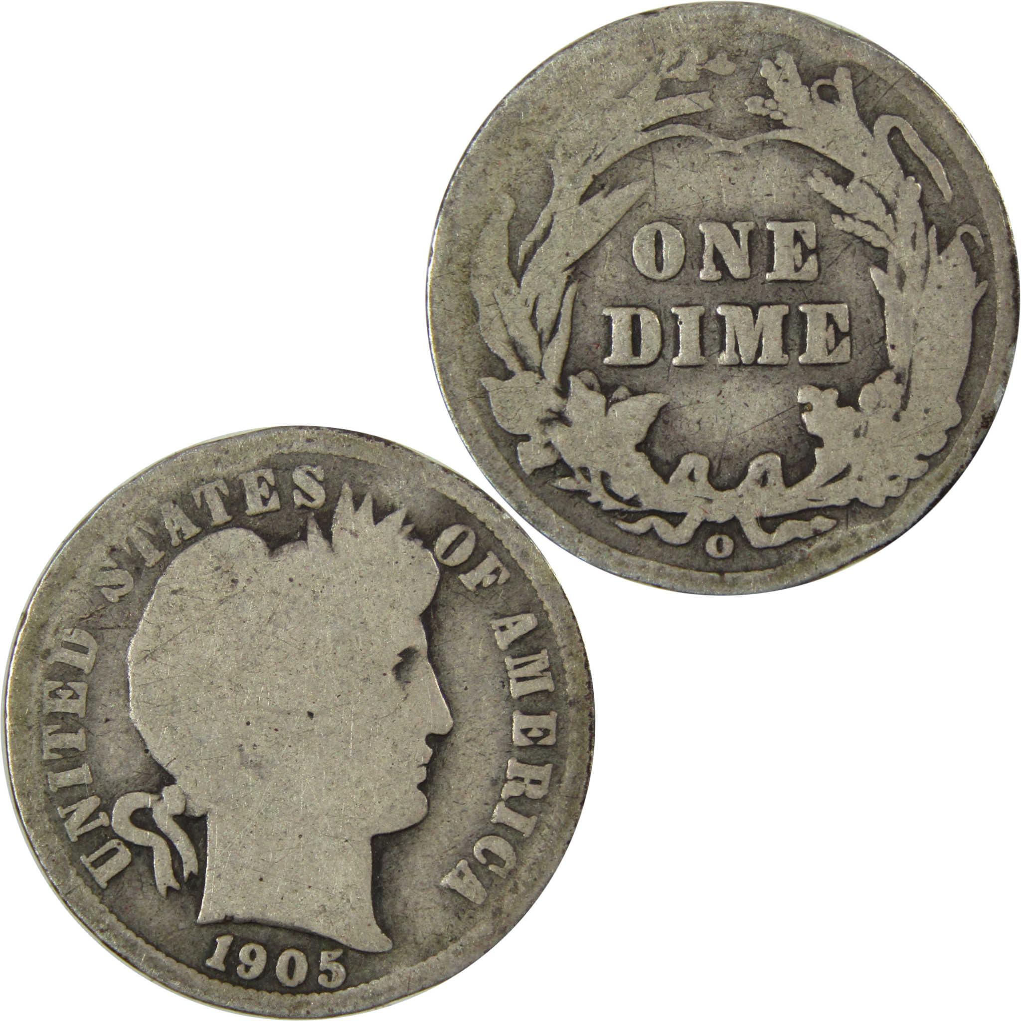 1905 O Micro O Barber Silver Dime G Good Details 10c Coin SKU:I26637