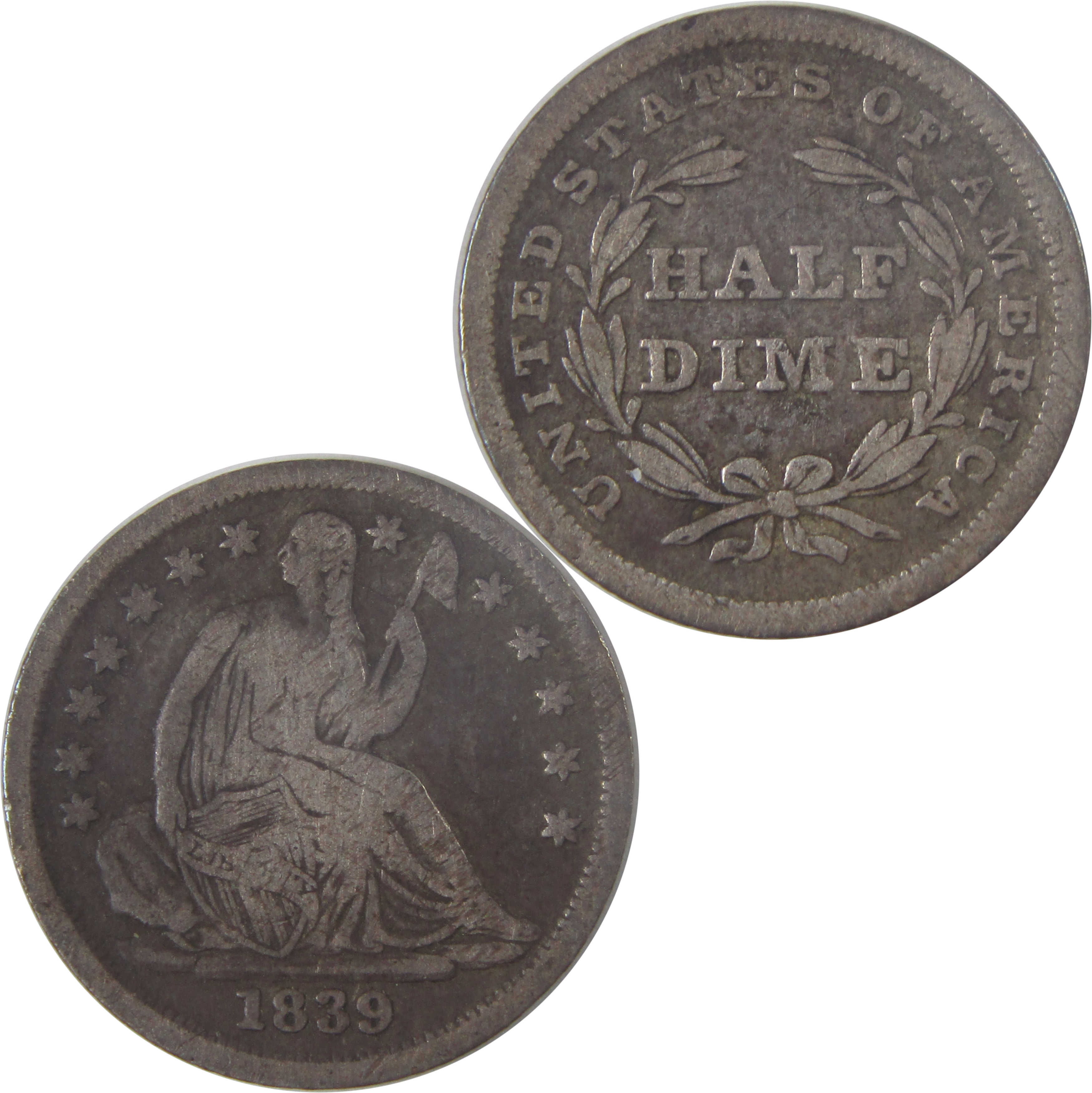 1839 Seated Liberty Half Dime VG Very Good Silver 5c Coin SKU:I17054