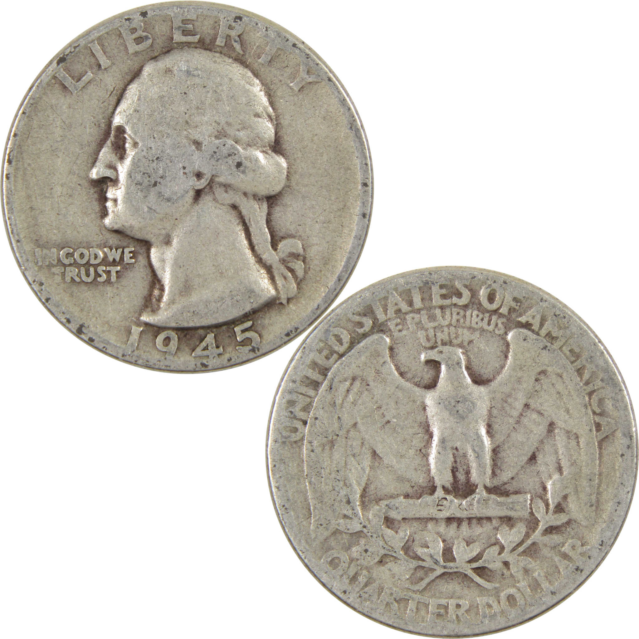 1945 Washington Quarter G Good 90% Silver 25c Coin