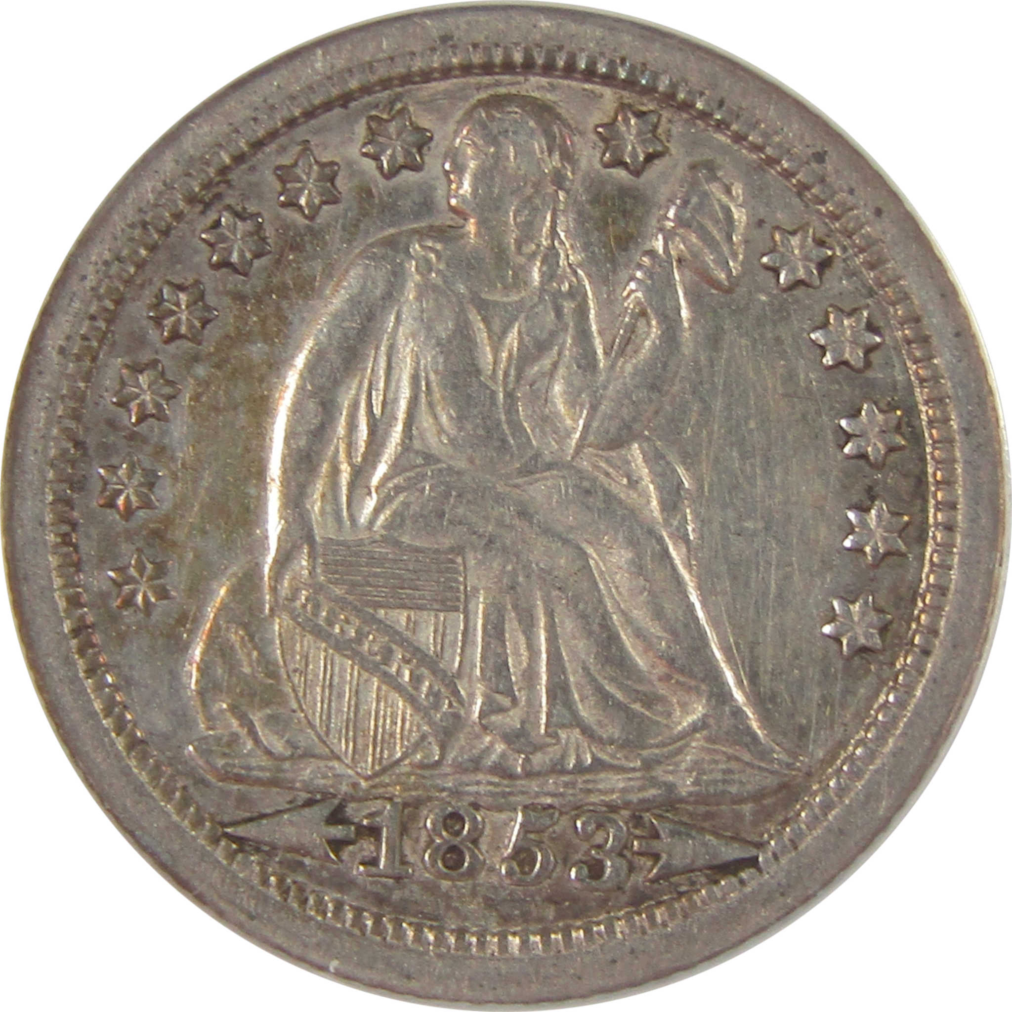 1853 Arrows Seated Liberty Dime AU 50 Details ANACS Silver SKU:I20150