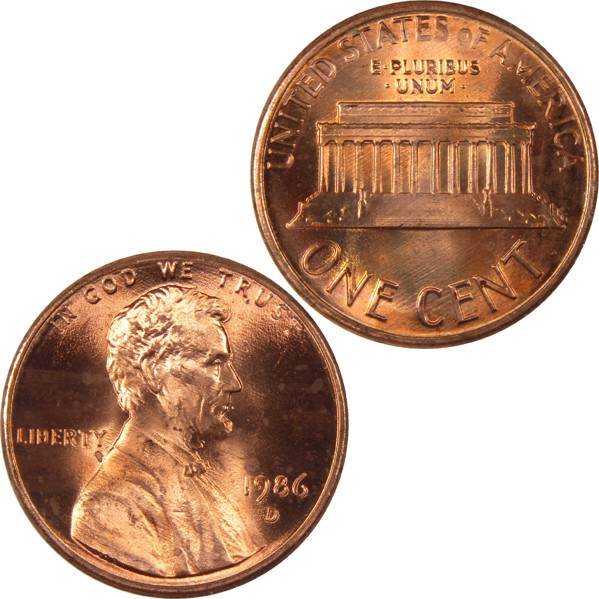 1986 D Lincoln Memorial Cent BU Uncirculated Penny 1c Coin