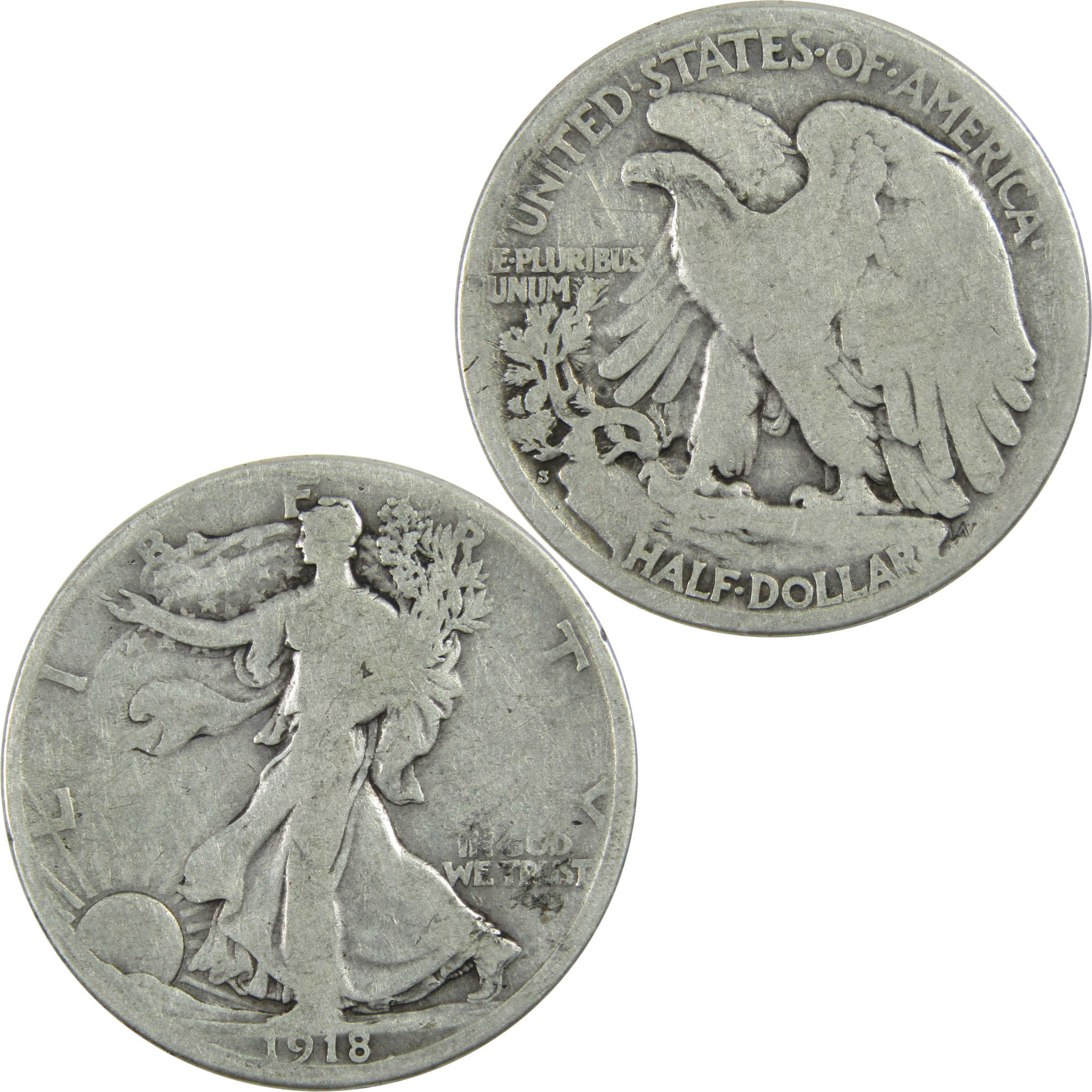 1918 S Liberty Walking Half Dollar G Good Silver 50c Coin SKU:I13050