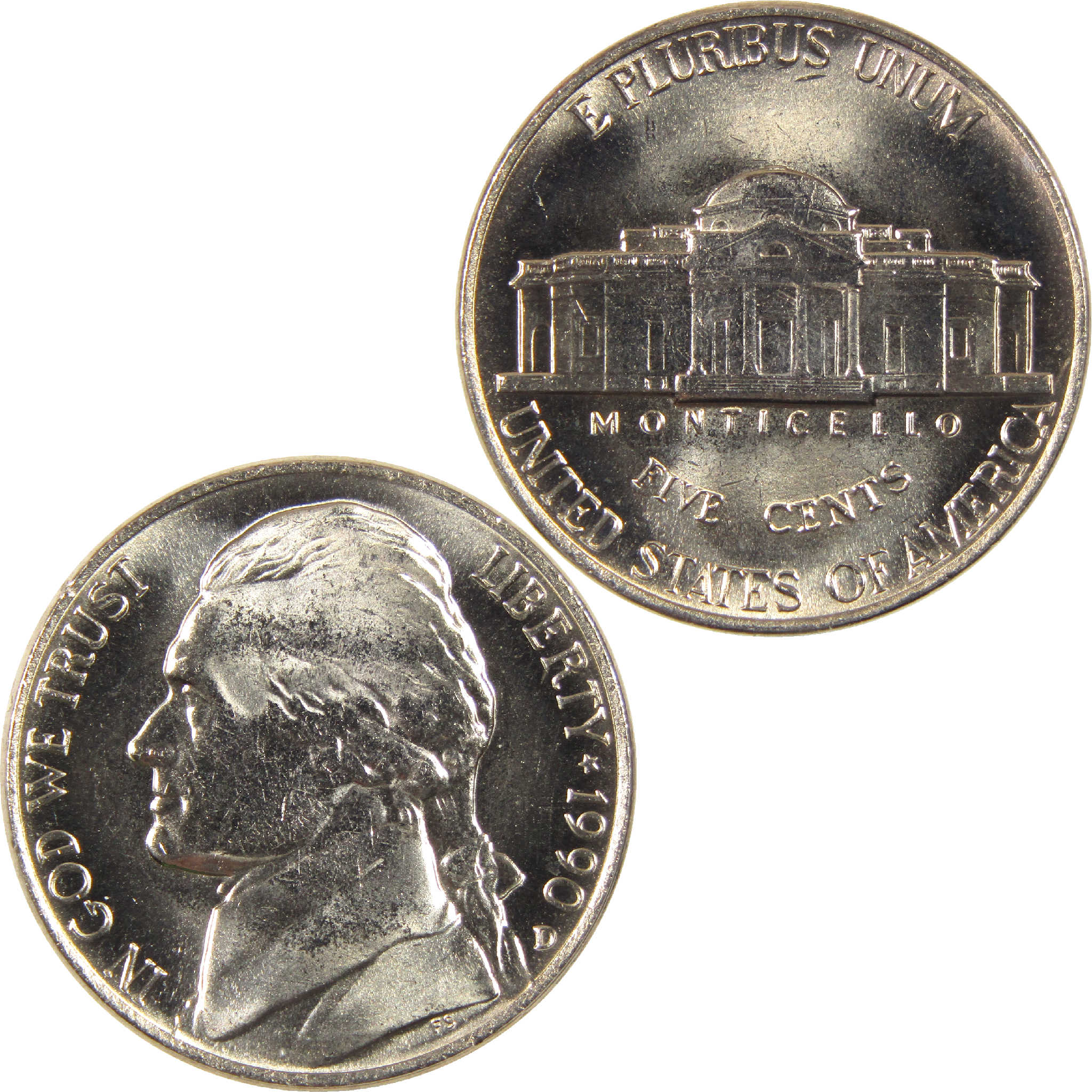 1990 D Jefferson Nickel BU Uncirculated 5c Coin