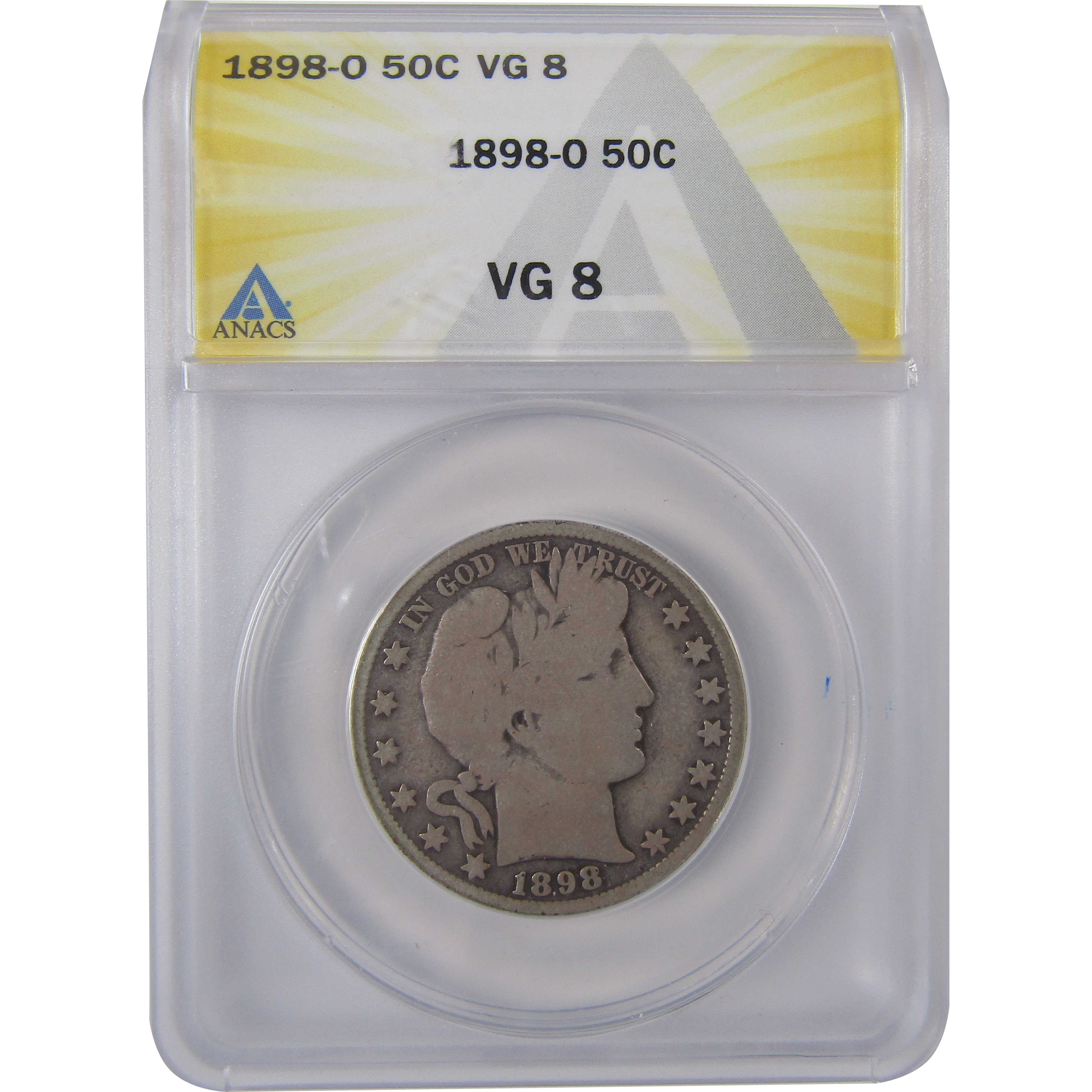 1898 O Barber Half Dollar VG 8 ANACS Silver 50c Coin SKU:I17457