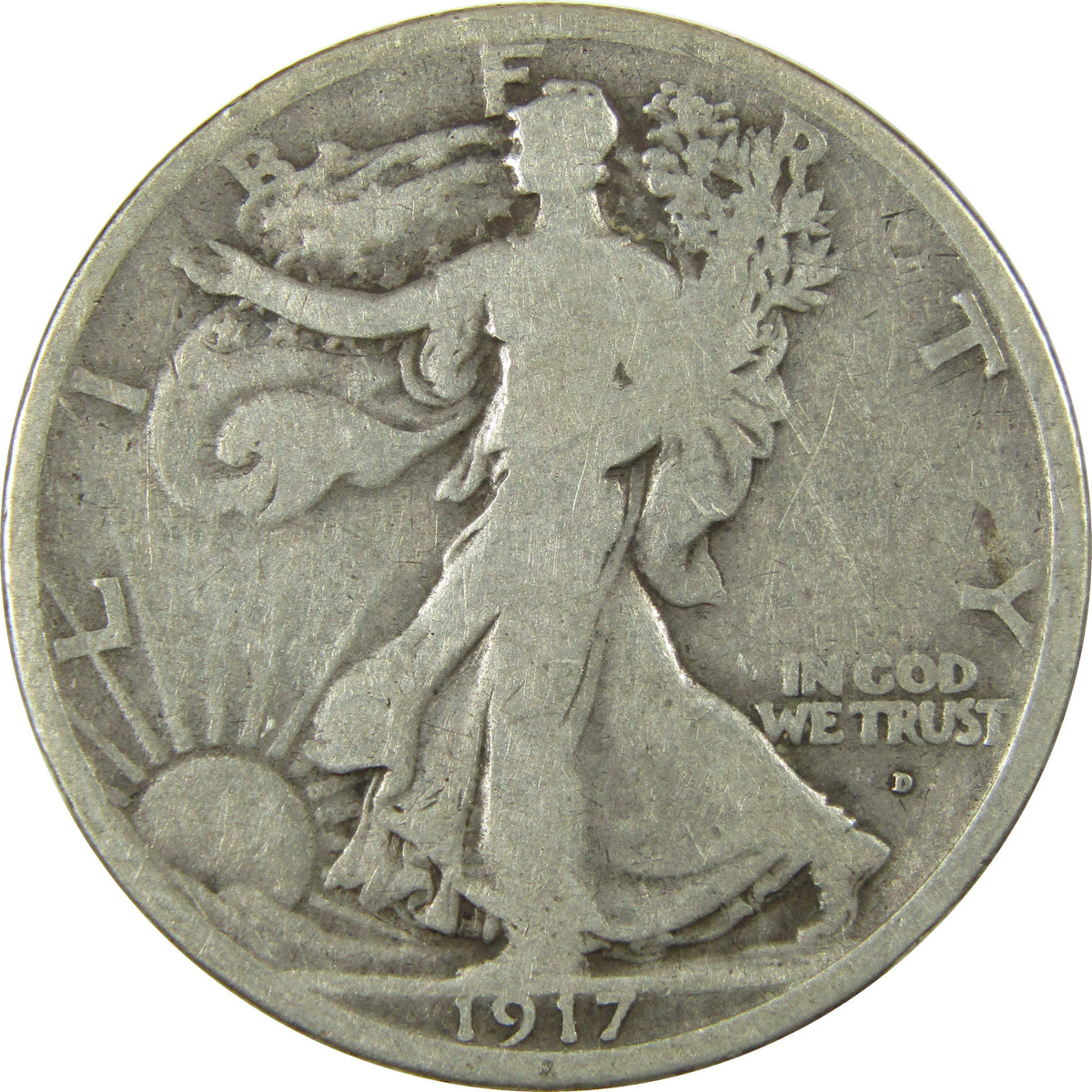 1917 D Obverse Liberty Walking Silver 50c VG Very Good SKU:CP1761