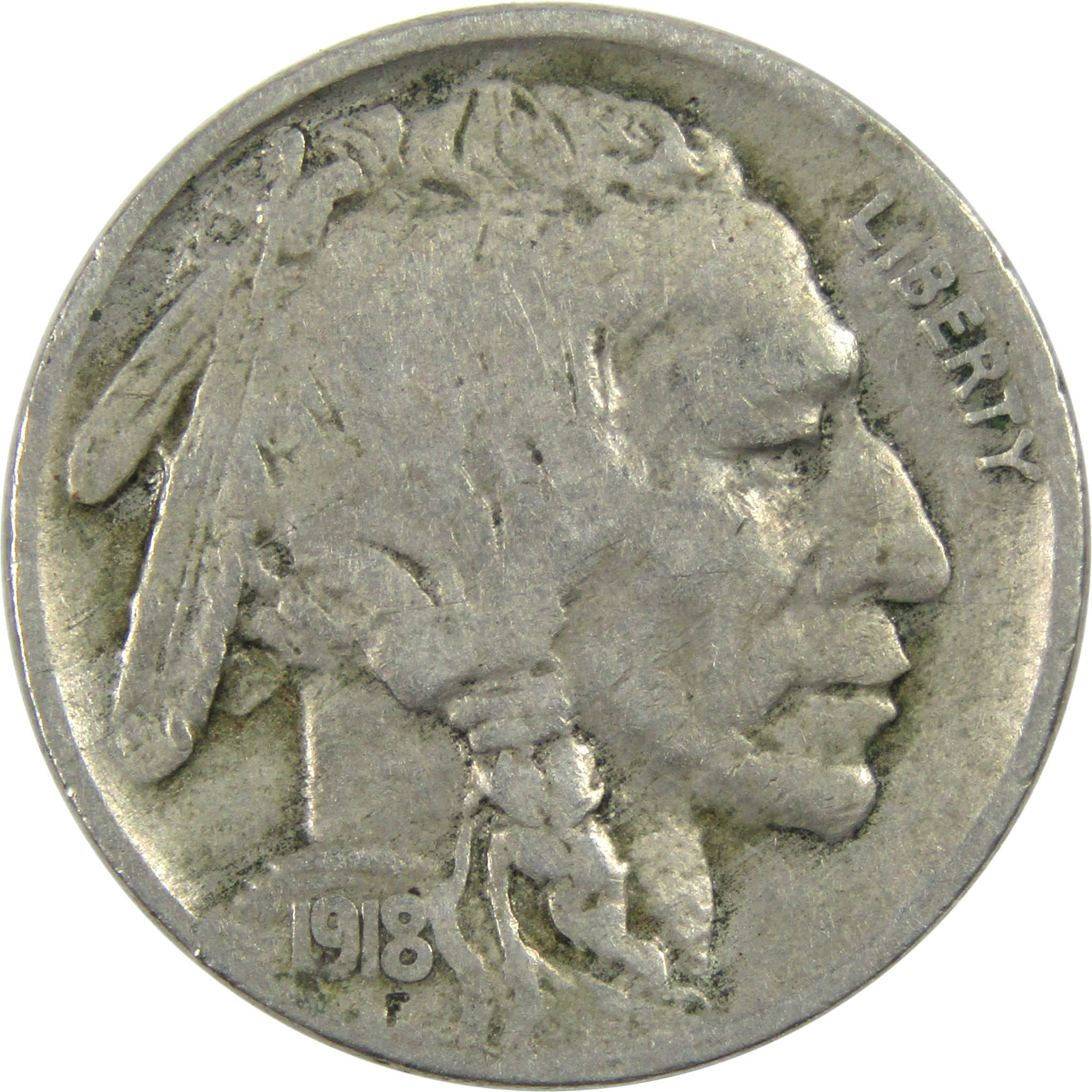 1918 Indian Head Buffalo Nickel F Fine Details 5c Coin SKU:I12981