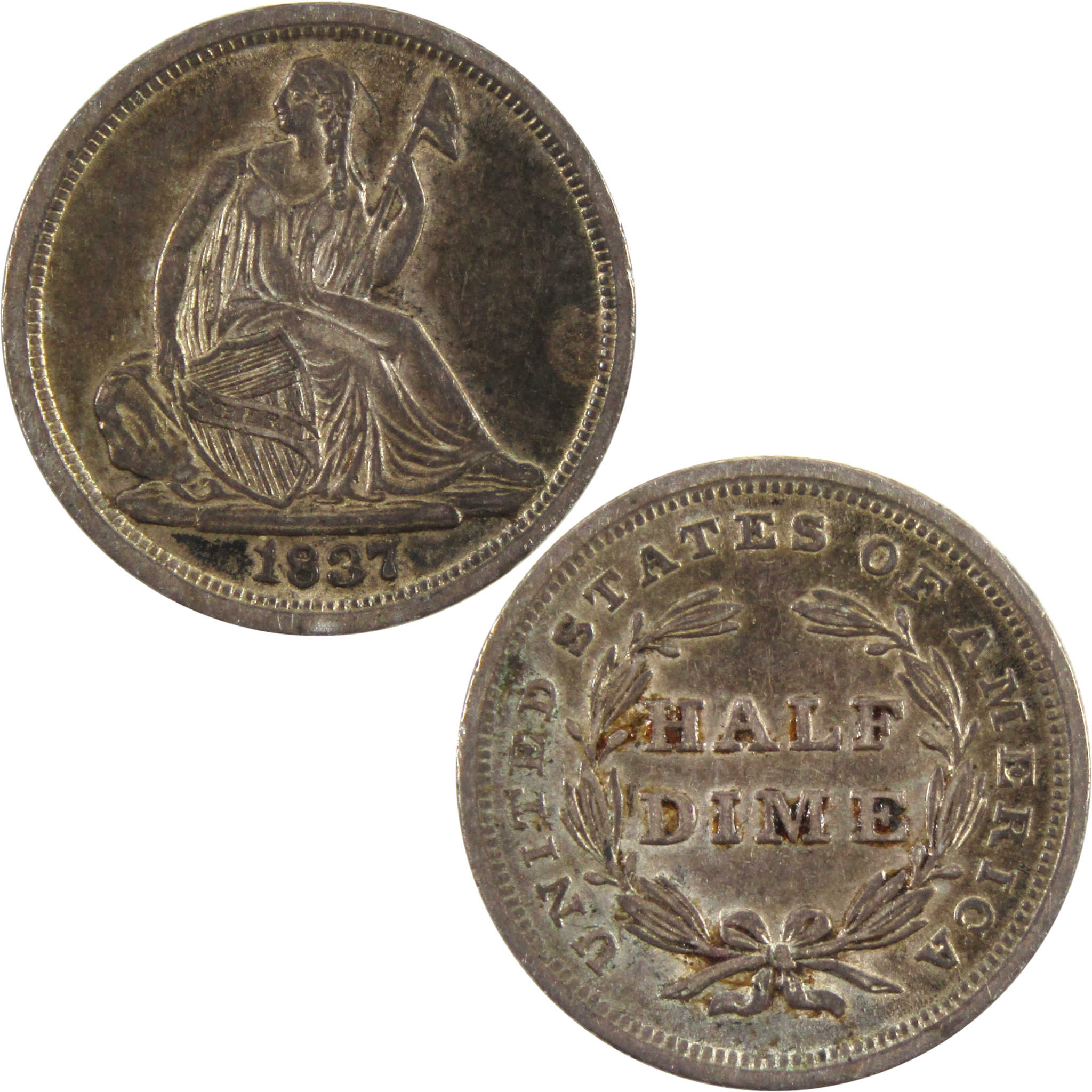 1837 Large Date Seated Liberty ½ Dime XF EF 90% Silver 5c SKU:CPC4965