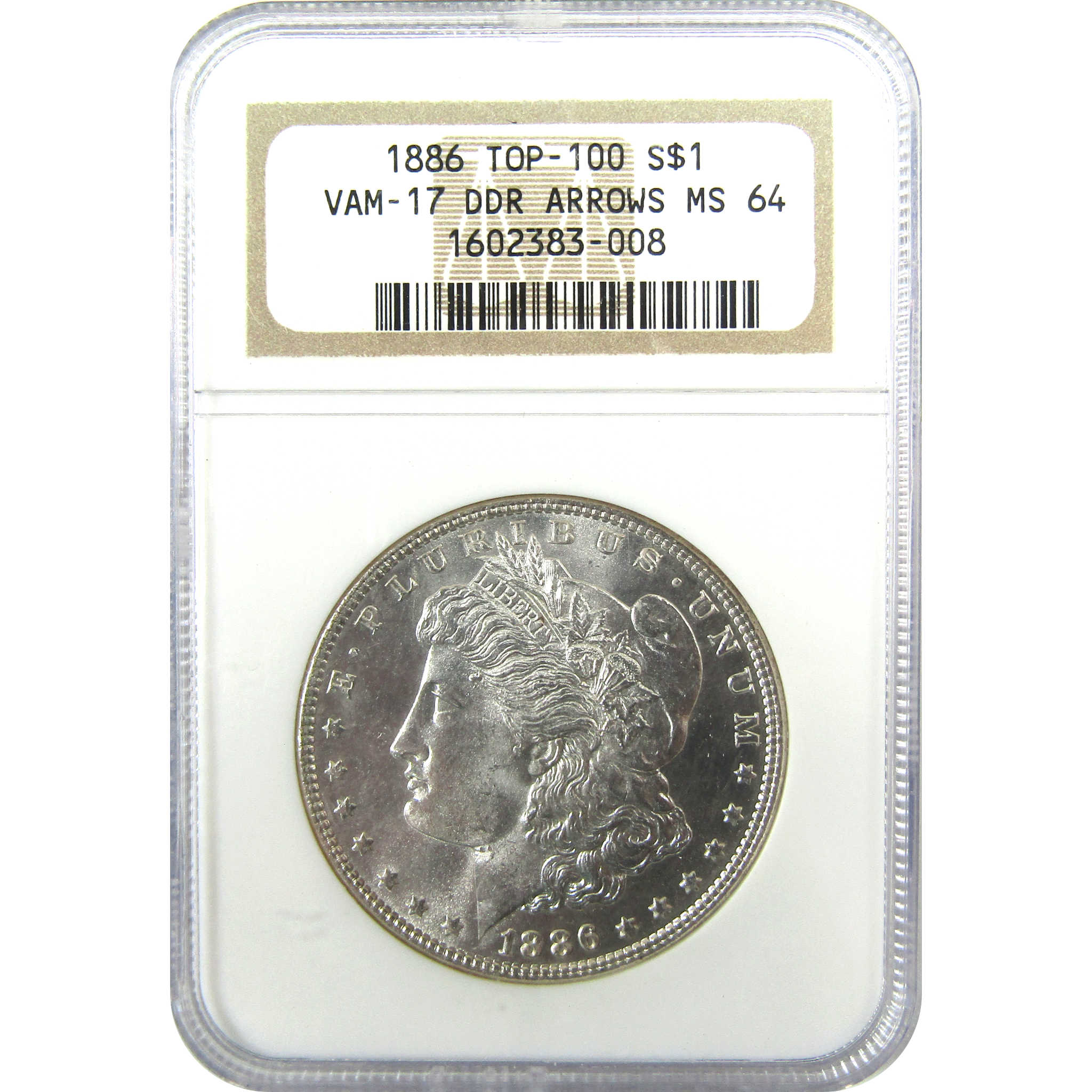 1886 VAM-17 DDR Arrows Top 100 Morgan Silver $1 MS 64 NGC SKU:CP1054