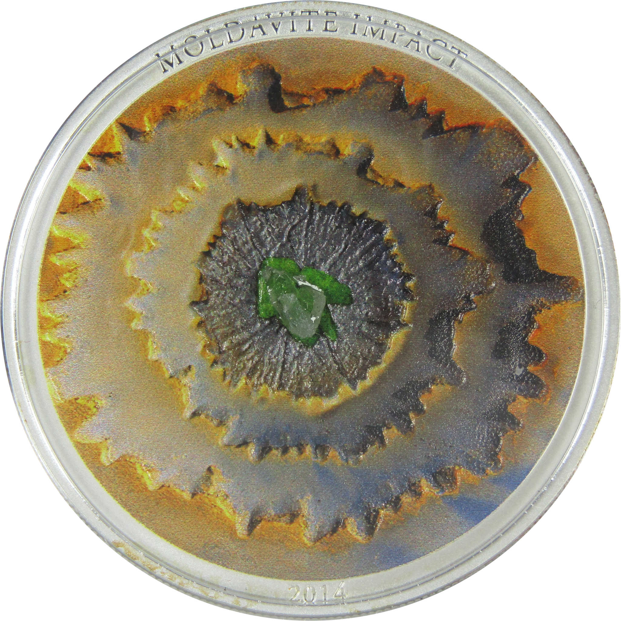 2014 Moldavite Impact 1 oz .999 Silver Bullion $5 Proof SKU:CPC9200