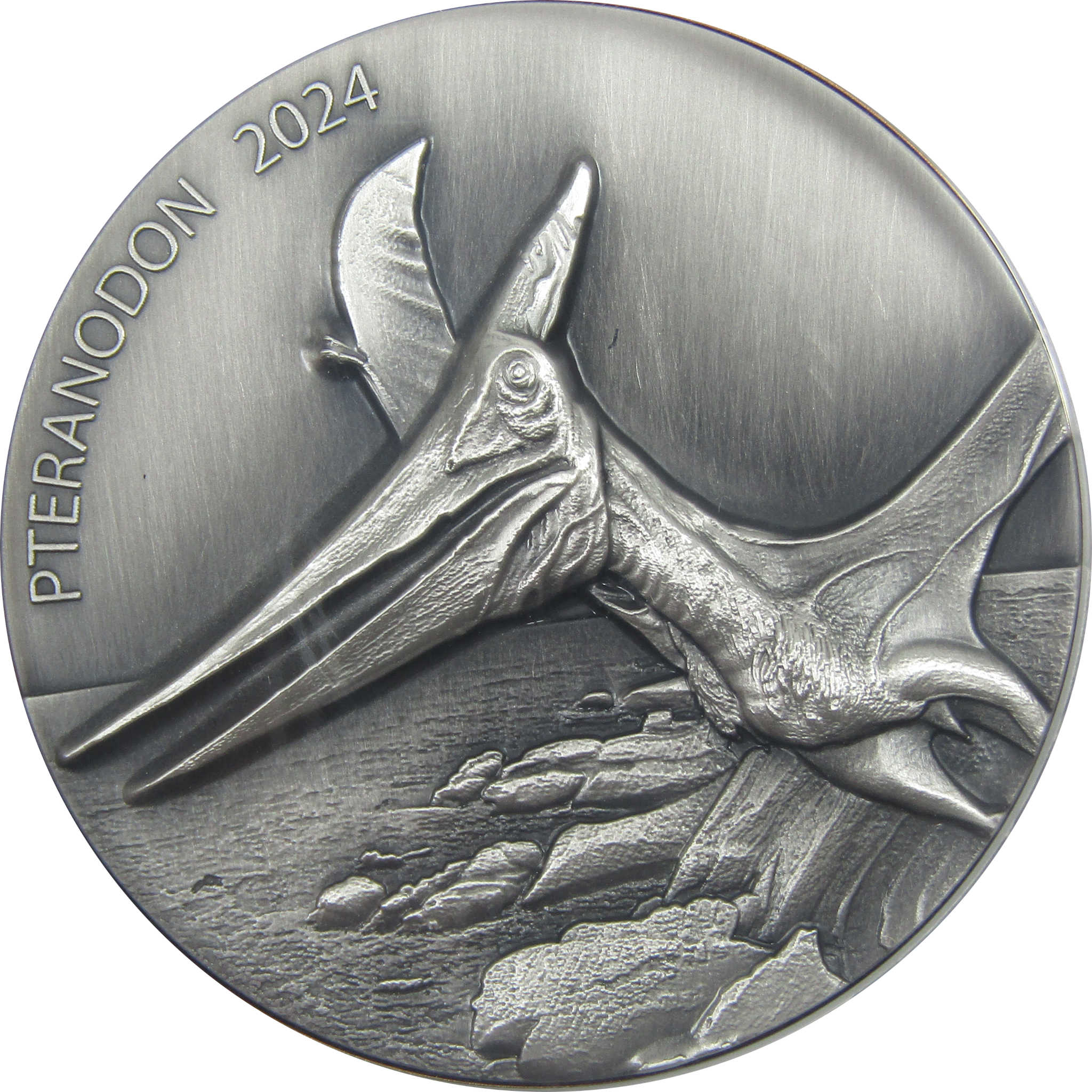 2024 Double Silver Giant Pteranodon 10 Vatu Bi-Metal High Relief Coin