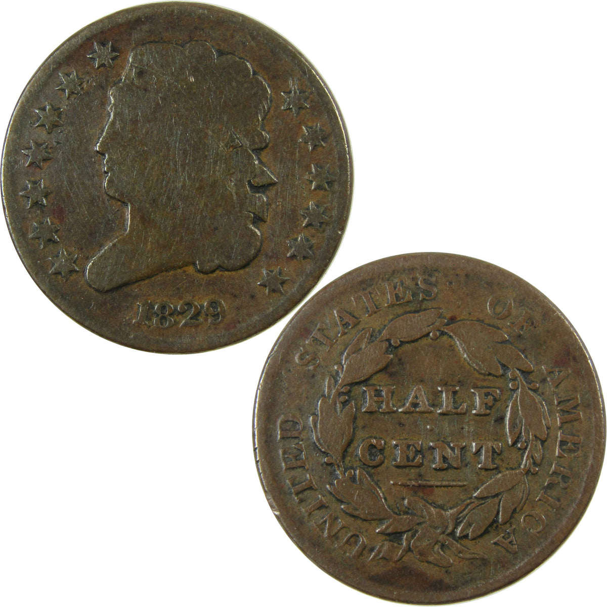 1829 Classic Head Copper Half Cent G Good Details 1/2c Coin SKU:CP1688