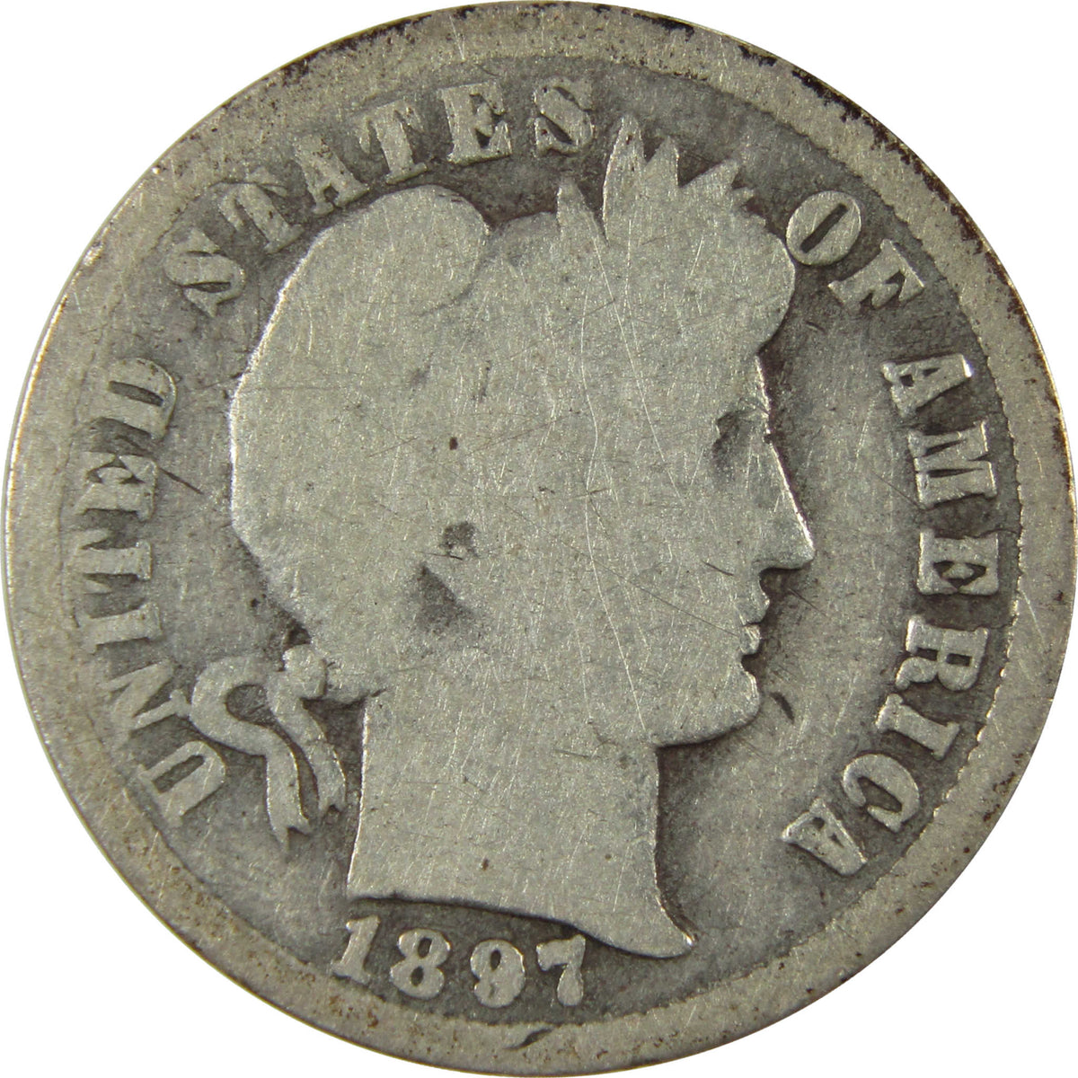 1897 O Barber Silver Dime G Good 10c Coin Collectible SKU:CP1766